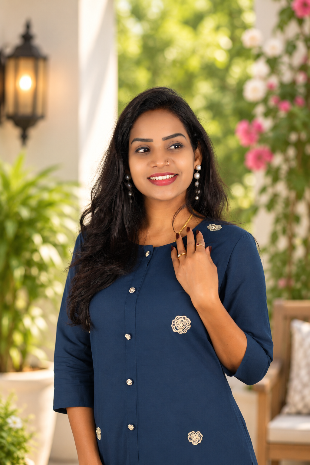 Navy Blue Jaipur Cotton Elegant Embroidered Cord Set
