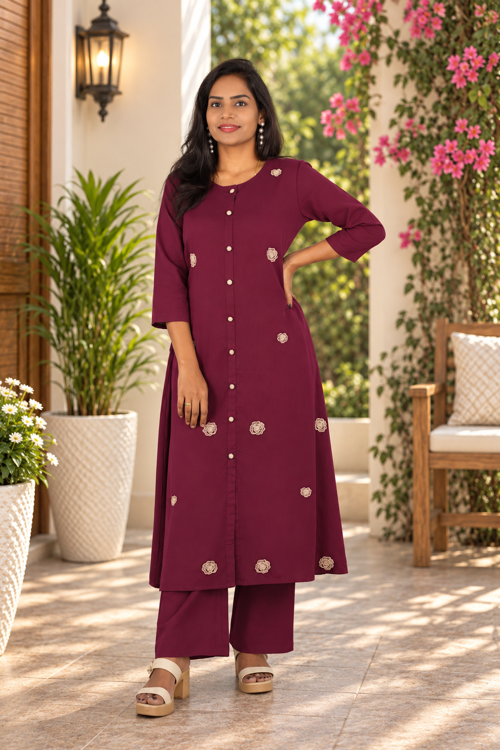 Wine Maroon Jaipur Cotton Embroidered Cord Set