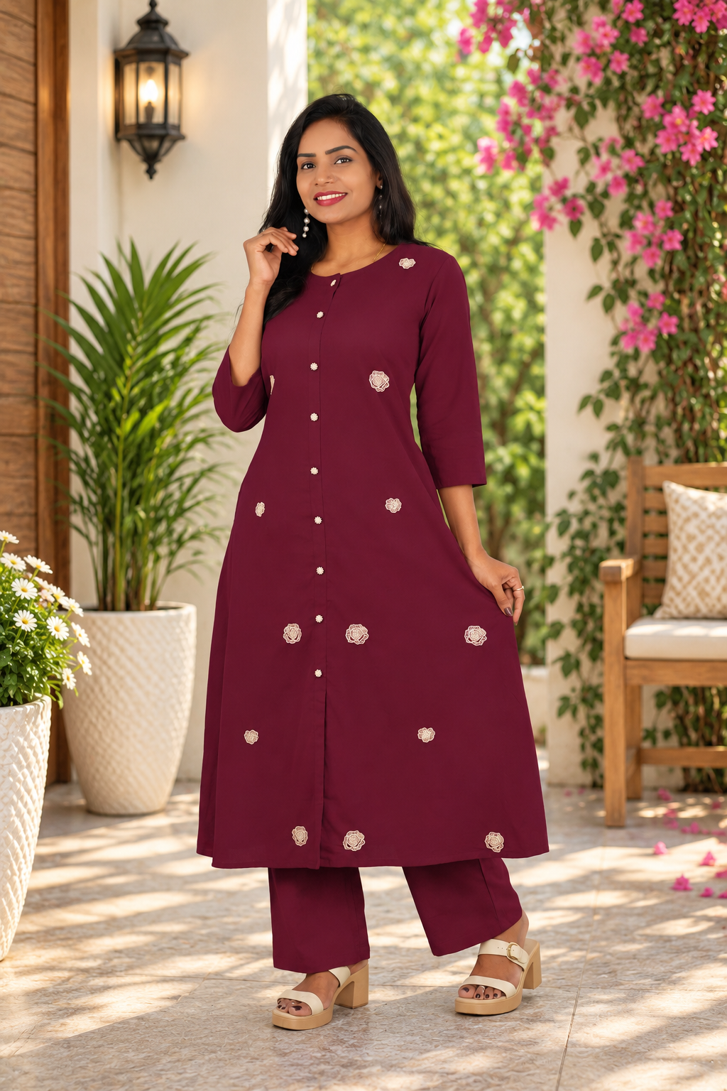 Wine Maroon Jaipur Cotton Embroidered Cord Set