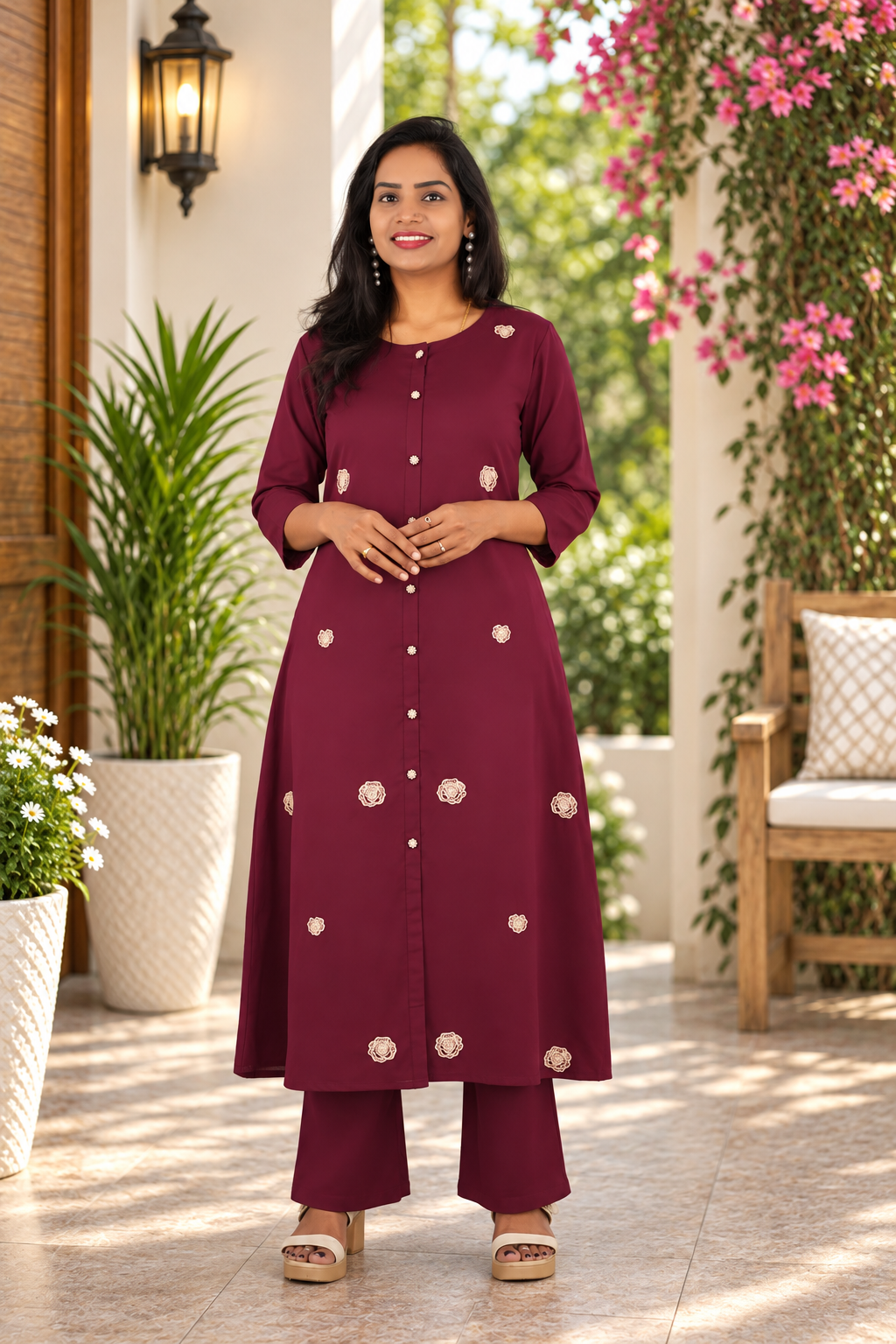 Wine Maroon Jaipur Cotton Embroidered Cord Set