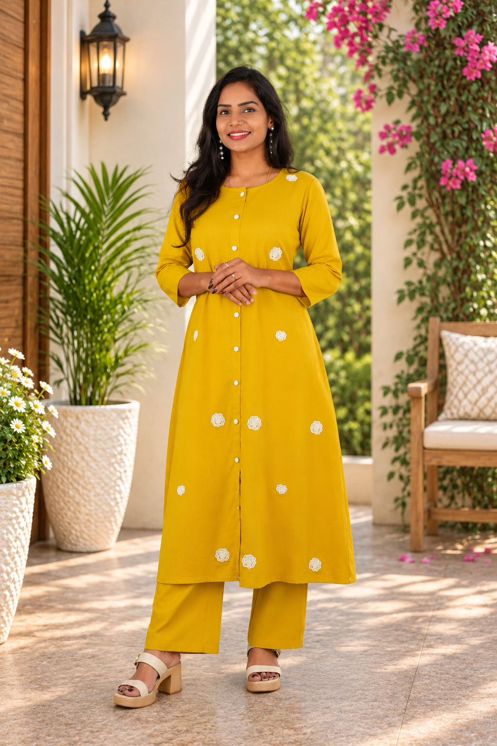 Mustard Yellow Jaipur Cotton Embroidered Cord Set
