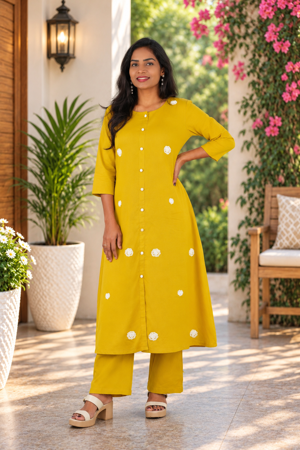 Mustard Yellow Jaipur Cotton Embroidered Cord Set