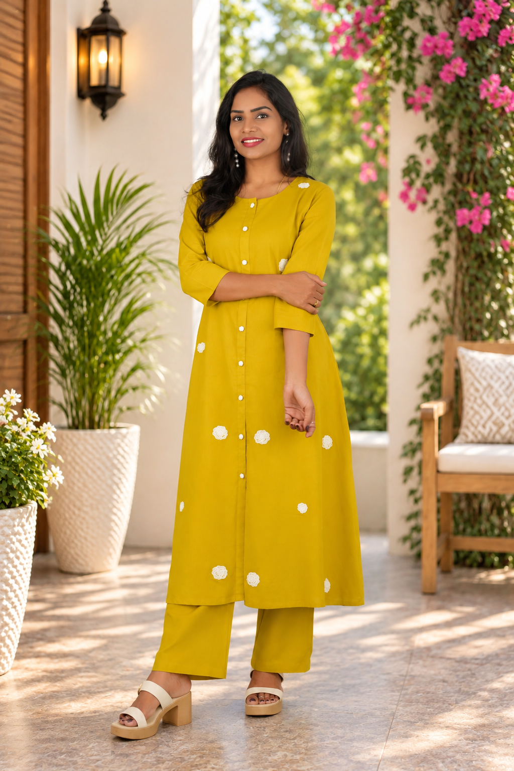 Mustard Yellow Jaipur Cotton Embroidered Cord Set