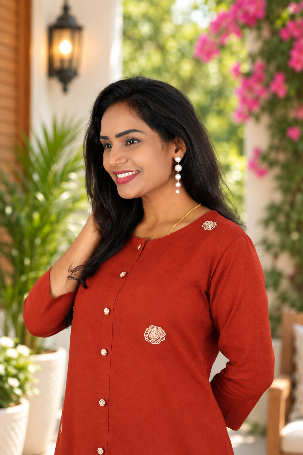 Rust Red Jaipur Cotton Embroidered Cord Set