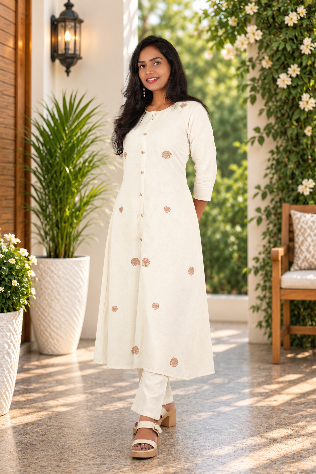 Ivory Cream Jaipur Cotton Embroidered Cord Set