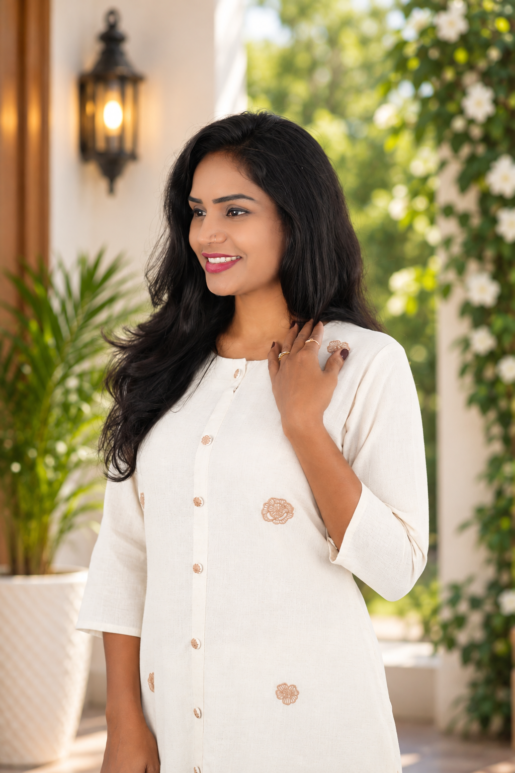 Ivory Cream Jaipur Cotton Embroidered Cord Set