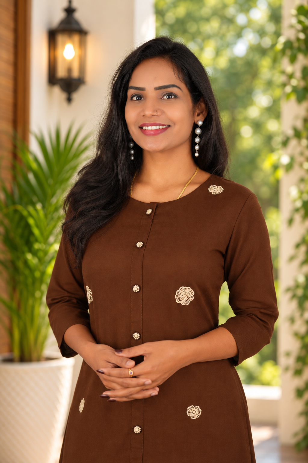 Chocolate Brown Jaipur Cotton Embroidered Cord Set