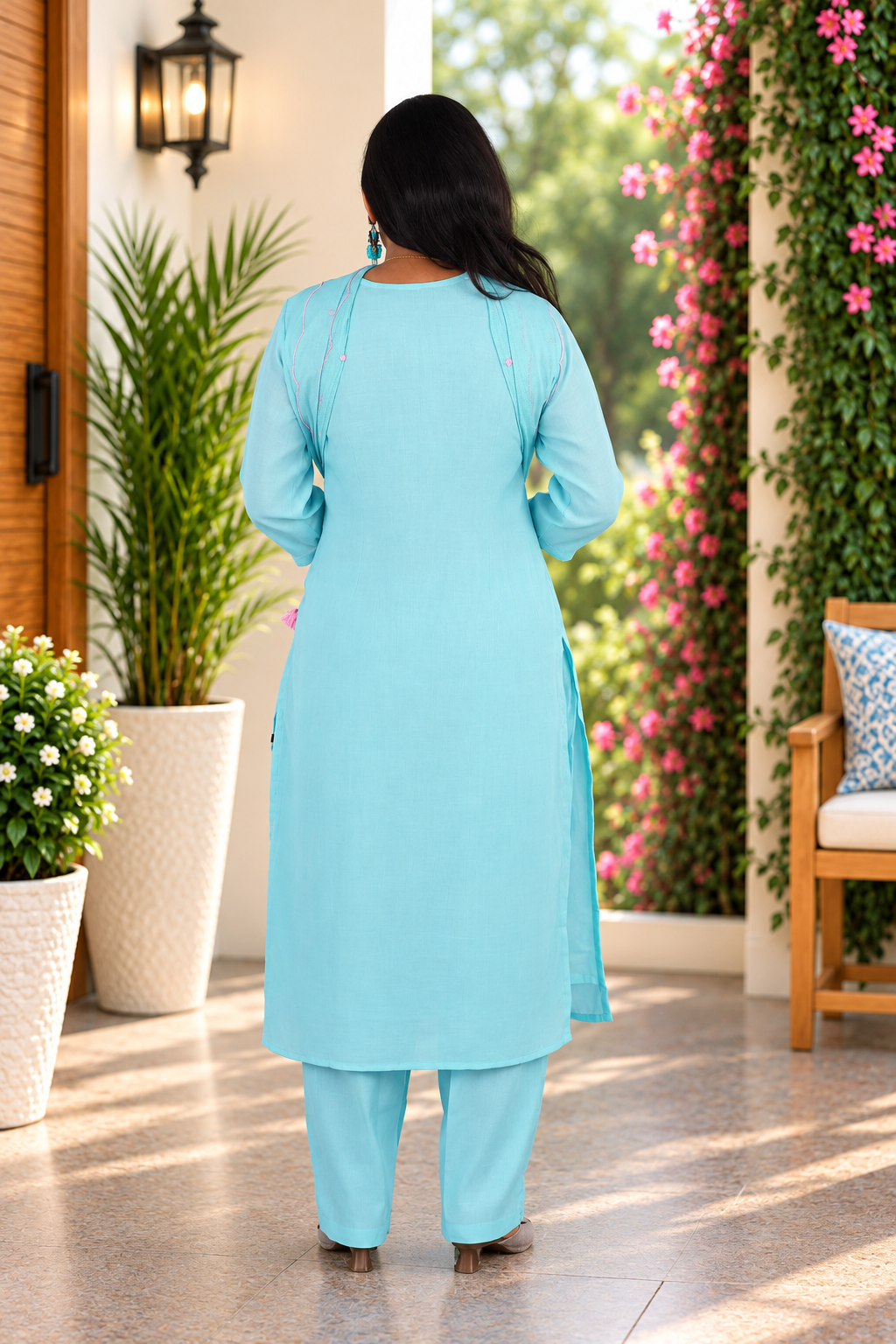light Aqua Blue Viscose Fabric 3 Piece Set With Kota Duppata and Complete Lining