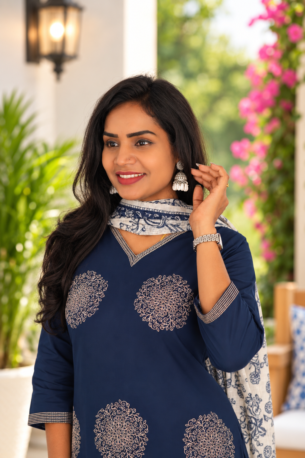 Blue Color Jaipur Cotton Embrioded 3 Piece Set With Lining