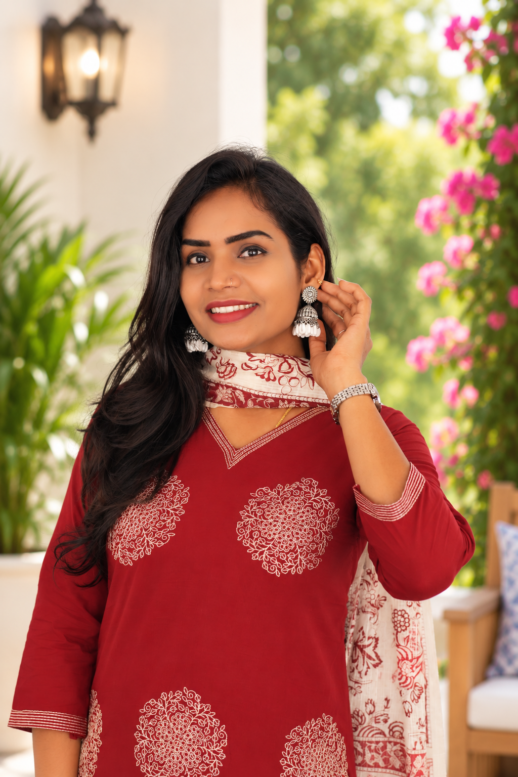 Wine Red Color Jaipur Cotton Embrioded 3 Piece Set With Lining