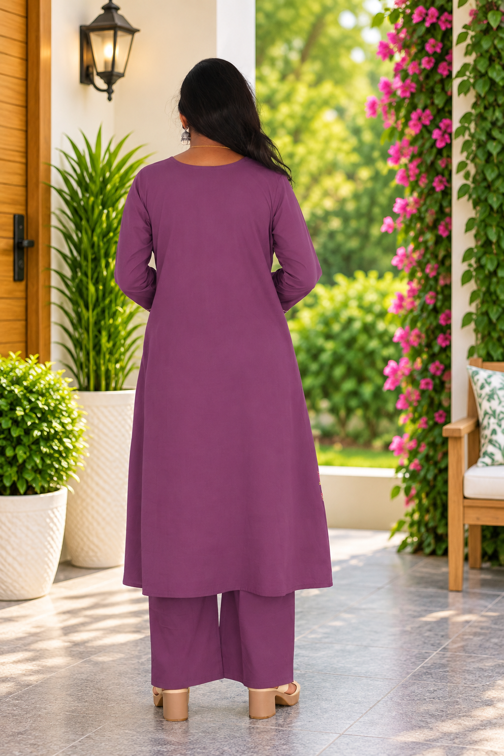 Plum Purple Jaipur Cotton Cord Set With Embroidery Work
