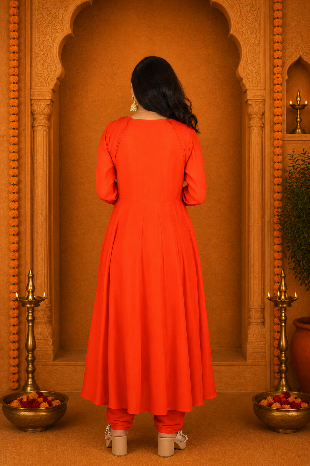 Orange Color Mul Chandher Festive Wear 3 Piece Set With Gota Patti work and Complete Lining