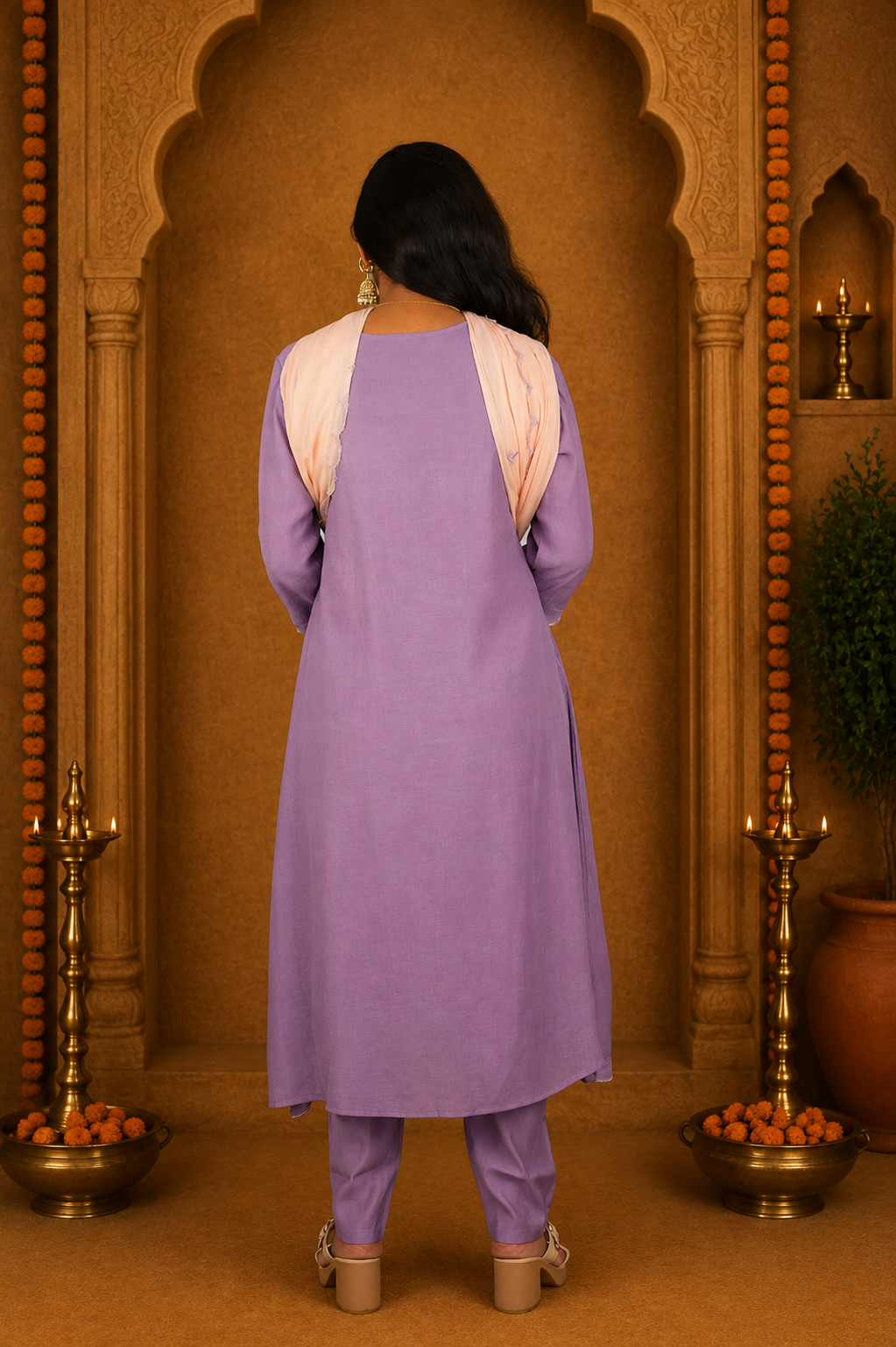 Muted Lavender Crushed Mul Cotton Stylish 3 Piece Set With Lining and Contrast Dupatta