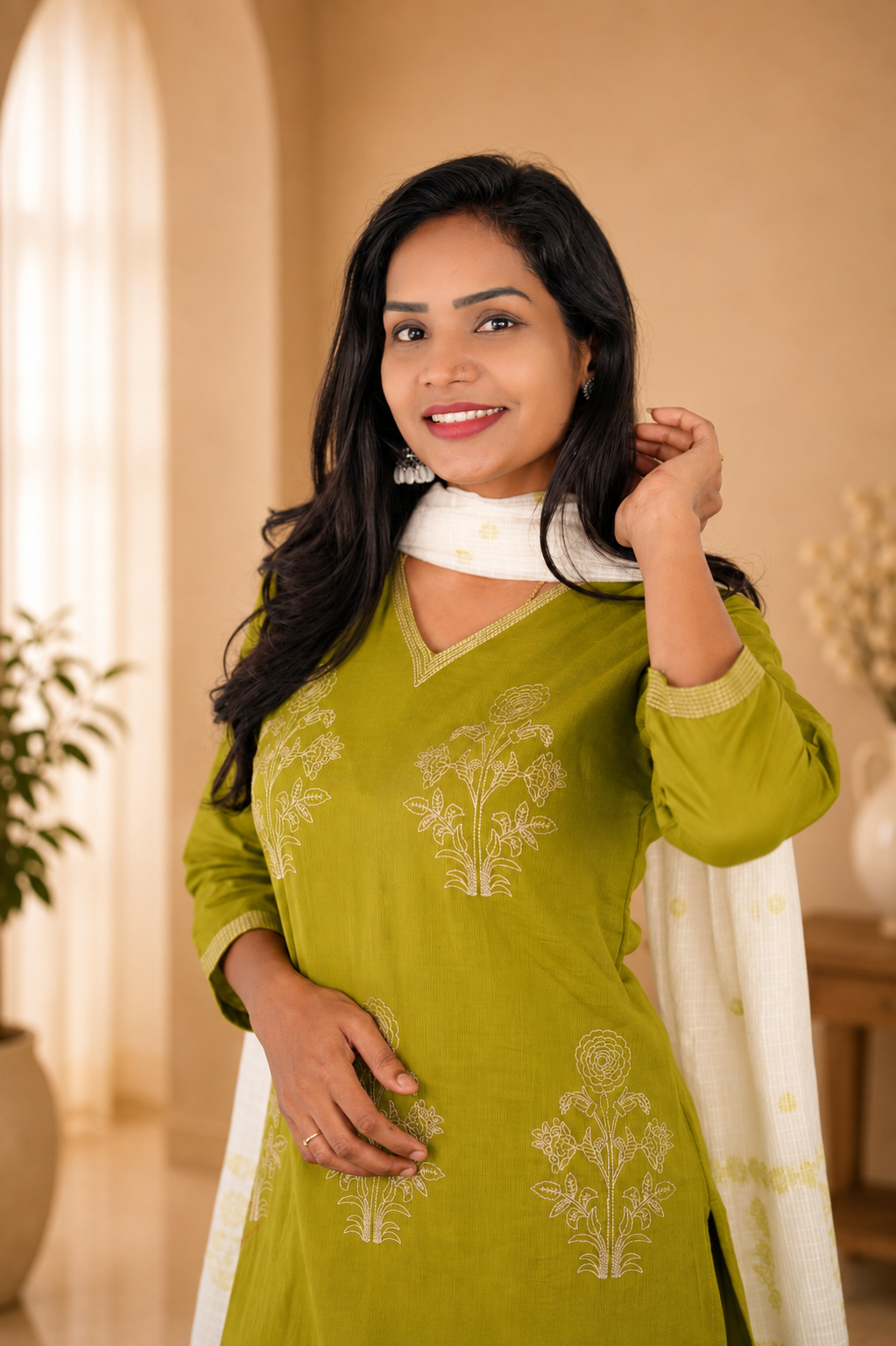 Jaipur Cotton 3 Piece Set With Embroidery and Lining and kota Dupatta