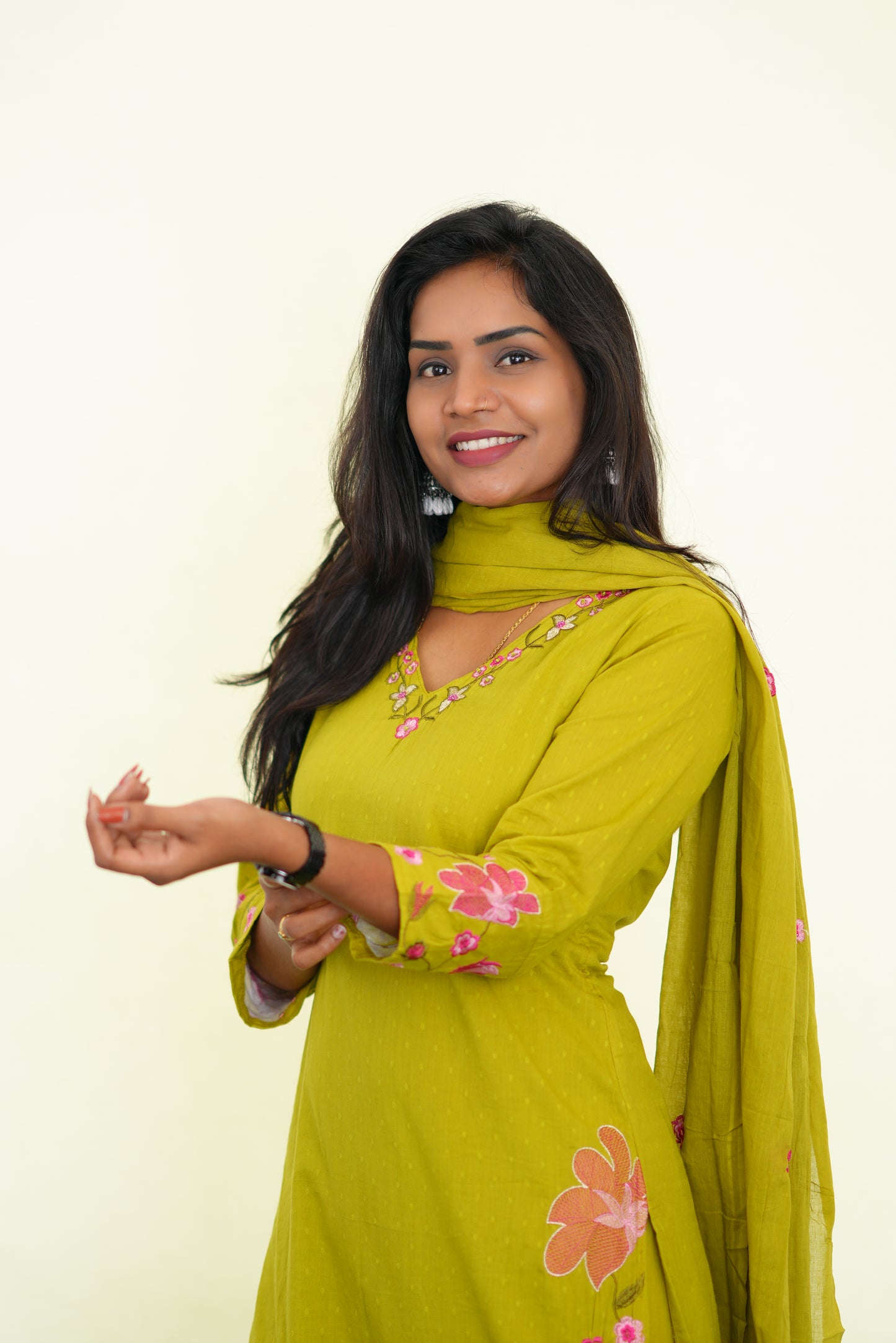 Yellow Mul Cotton 3 Piece Set With Shree ram Buta embroidery Work and Complete Lining
