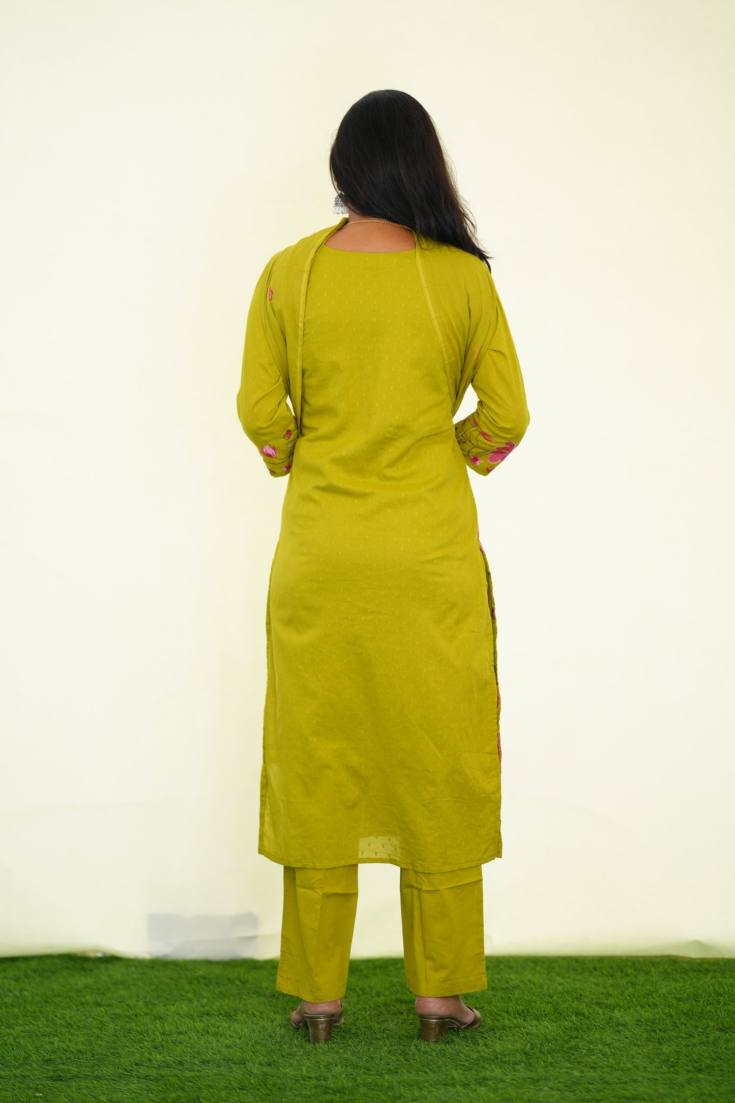 Yellow Mul Cotton 3 Piece Set With Shree ram Buta embroidery Work and Complete Lining