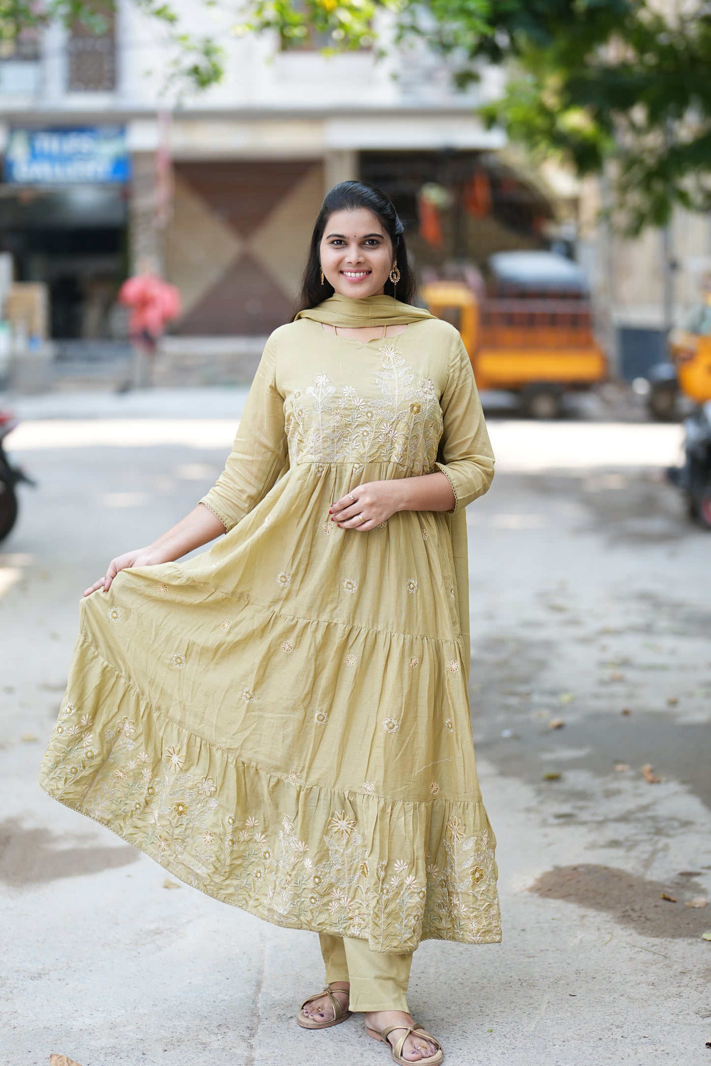 Pure Mul Mul Cotton 3 Piece Anarkali Set With Complete Lining