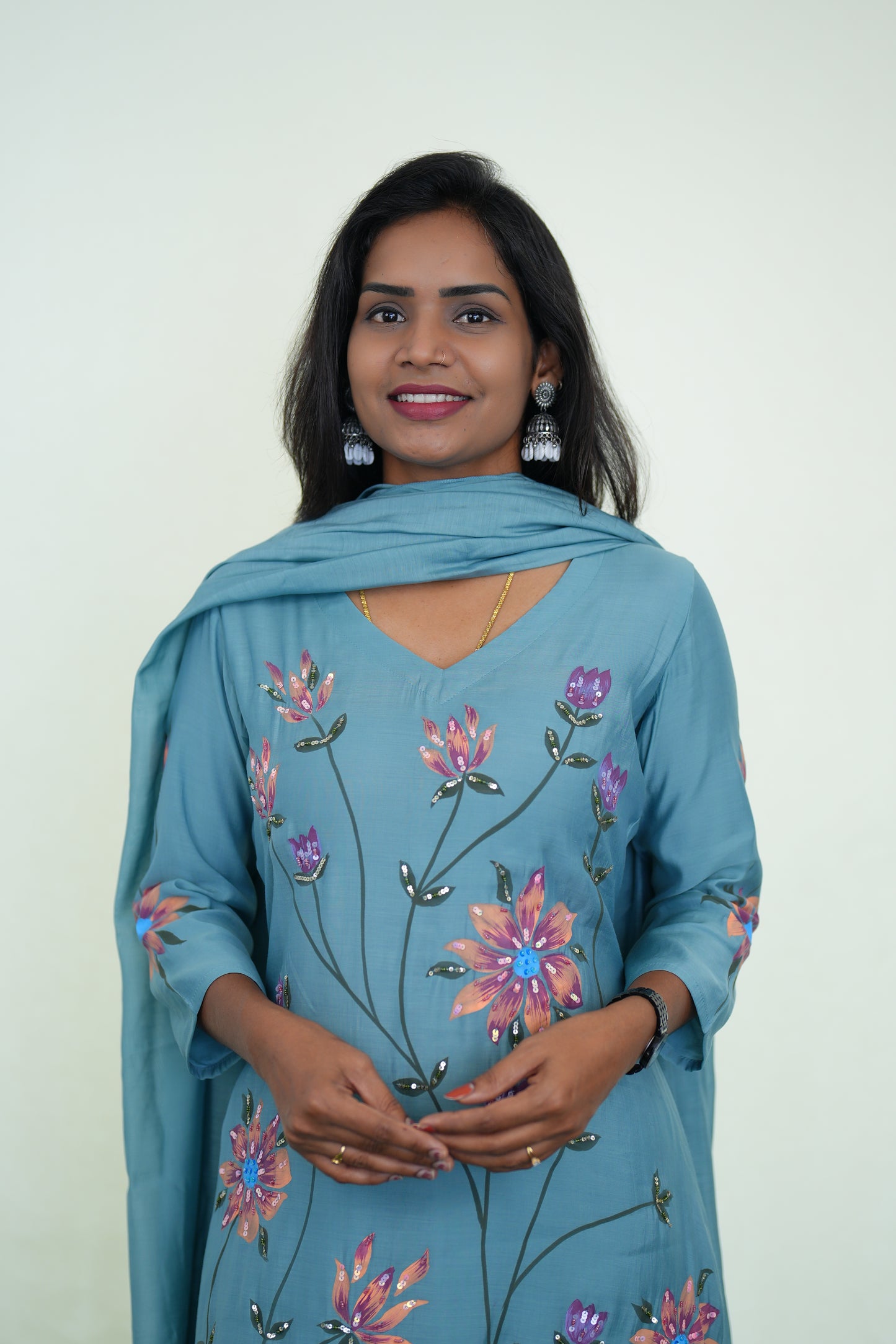 Ice Blue Color Mul chanderi Festive 3 Piece Set With Complete Lining