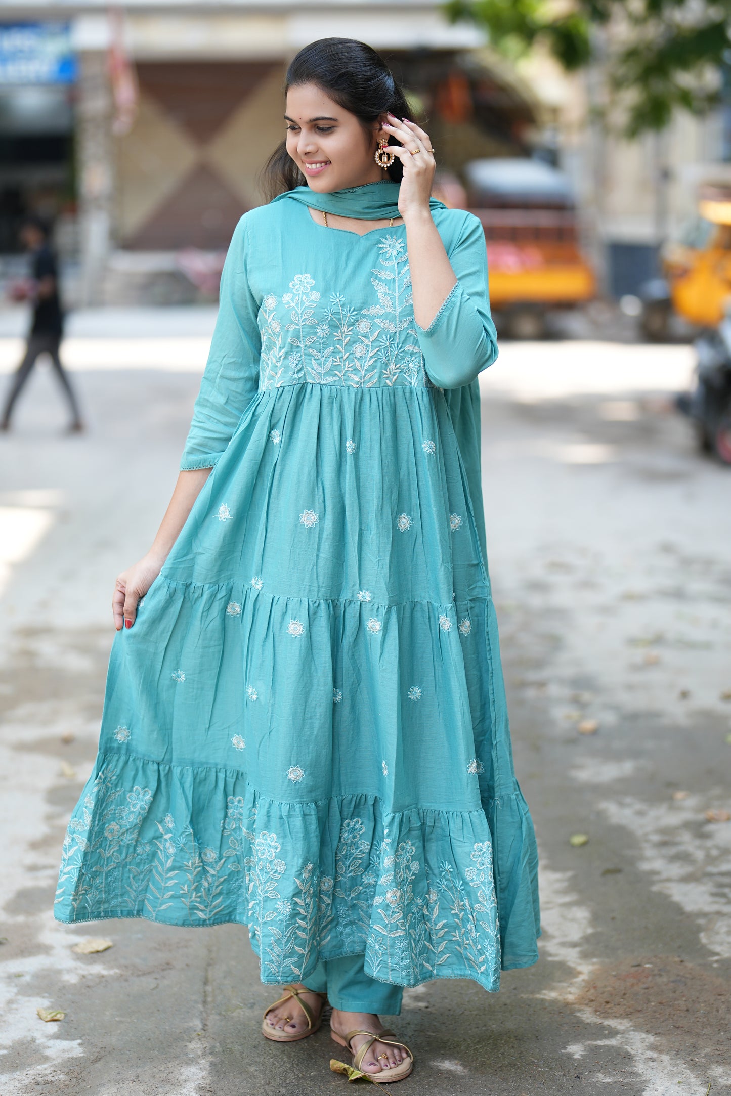 Pure Mul Mul Cotton 3 Piece Anarkali Set With Complete Lining