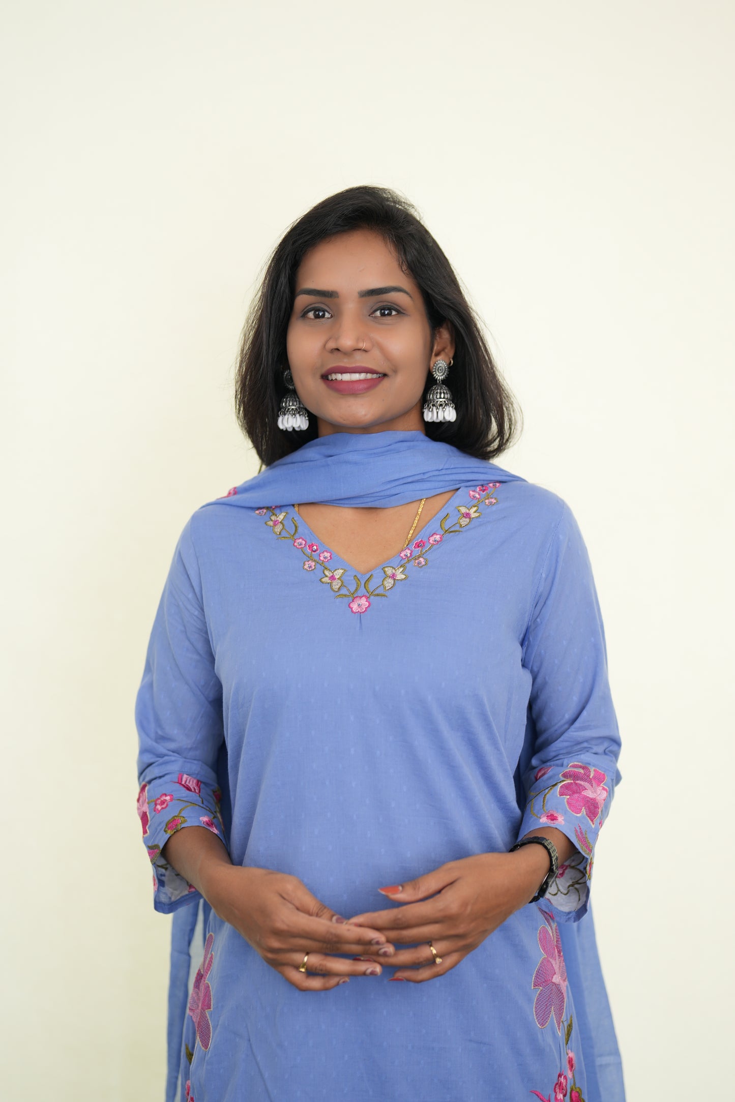 Lavender Mul Cotton 3 Piece Set With Shree ram Buta embroidery Work and Complete Lining