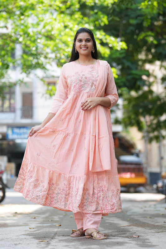 Pure Mul Mul Cotton 3 Piece Anarkali Set With Complete Lining