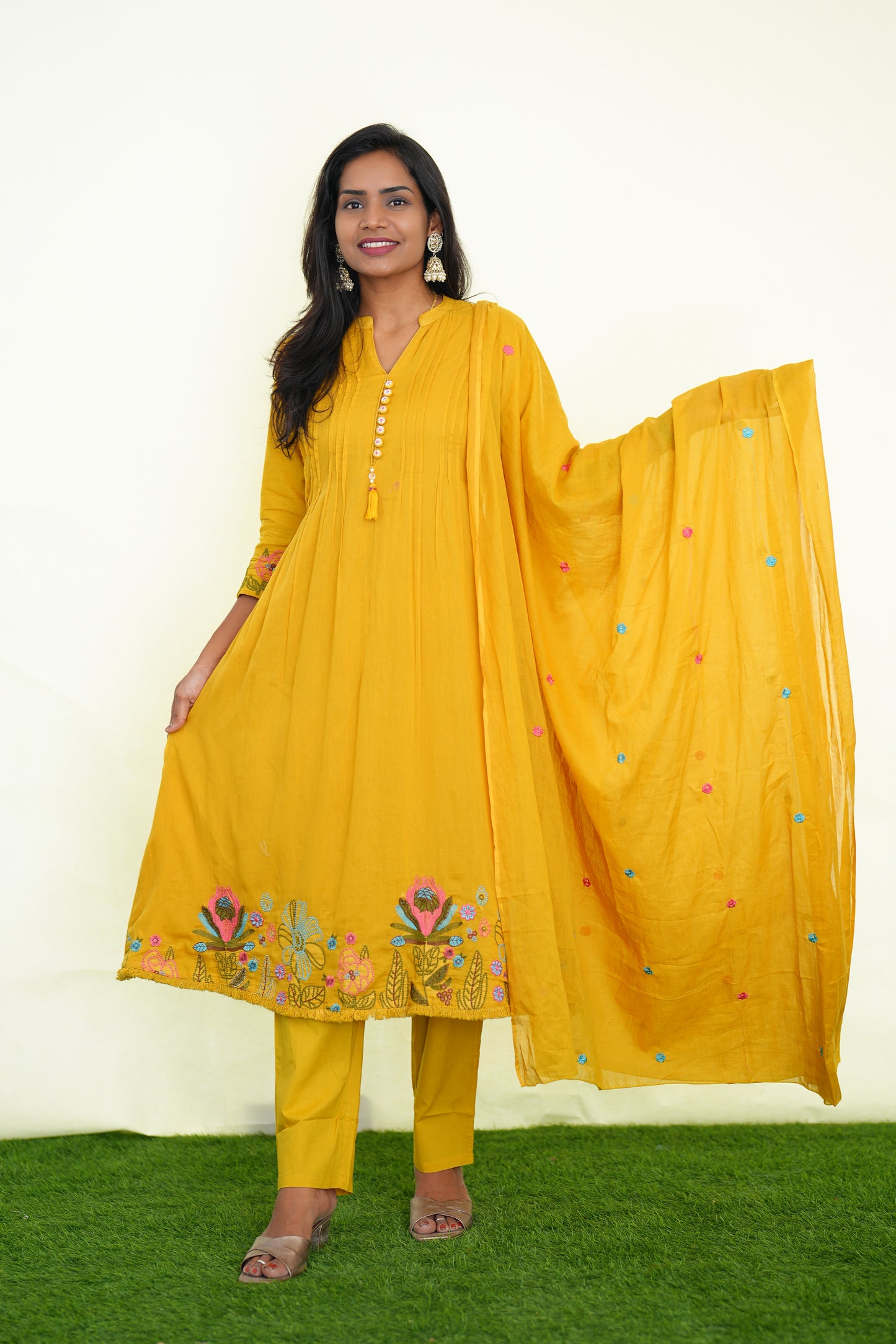 Yellow Color Party Wear 3 Piece Set With Embroidery Work and Complete Lining