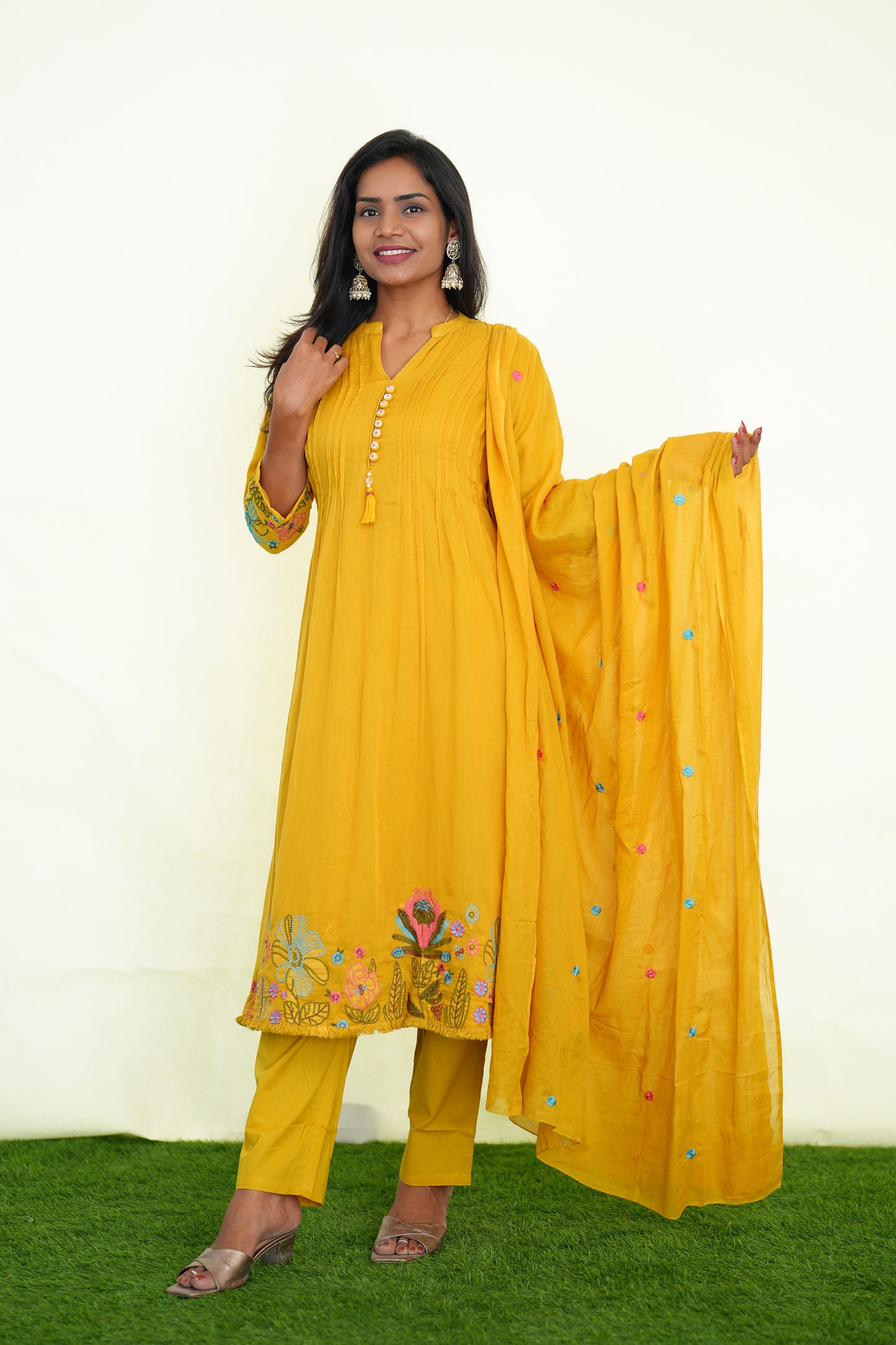 Yellow Color Party Wear 3 Piece Set With Embroidery Work and Complete Lining