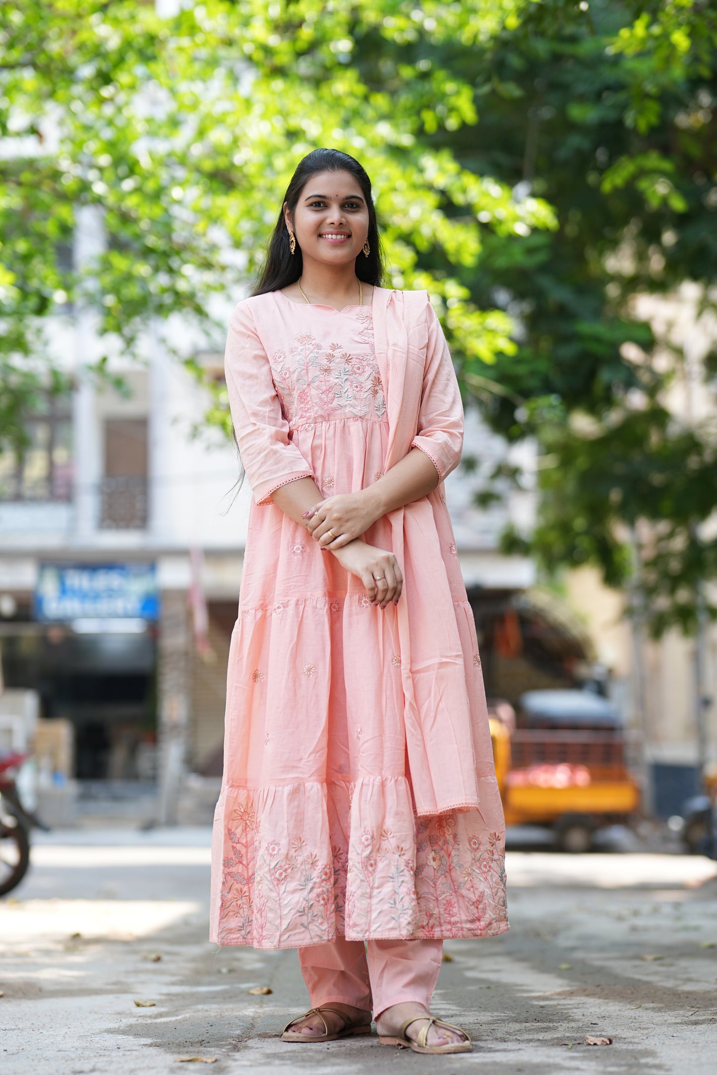 Pure Mul Mul Cotton 3 Piece Anarkali Set With Complete Lining