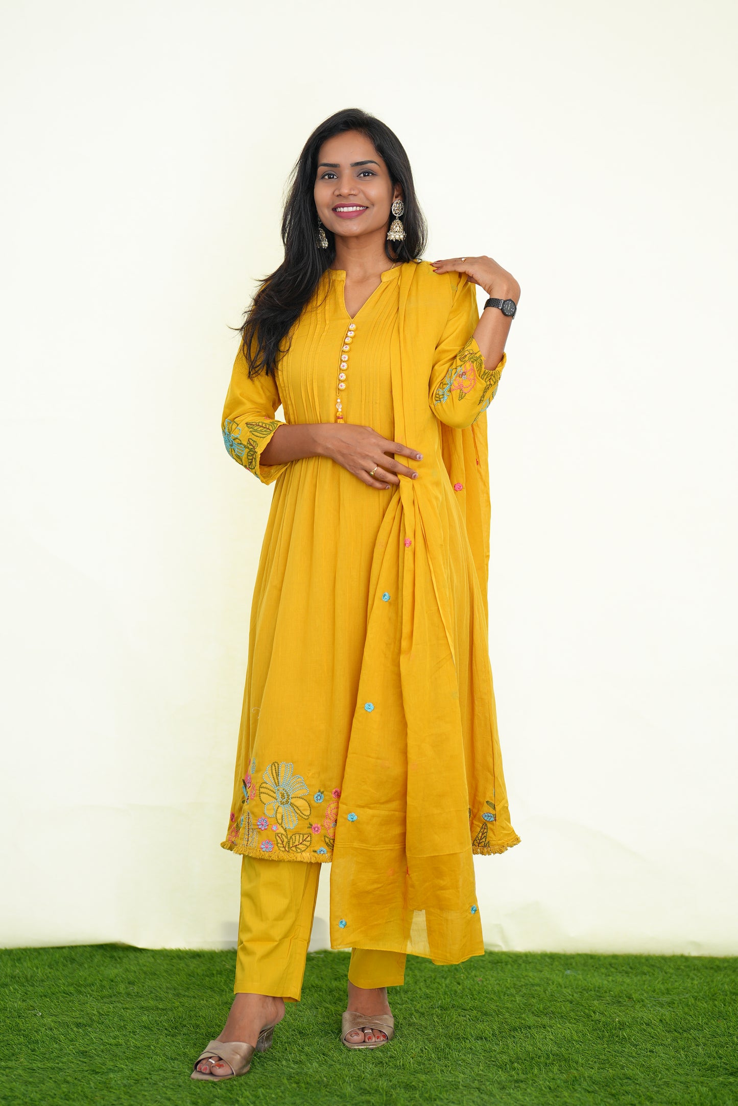 Yellow Color Party Wear 3 Piece Set With Embroidery Work and Complete Lining