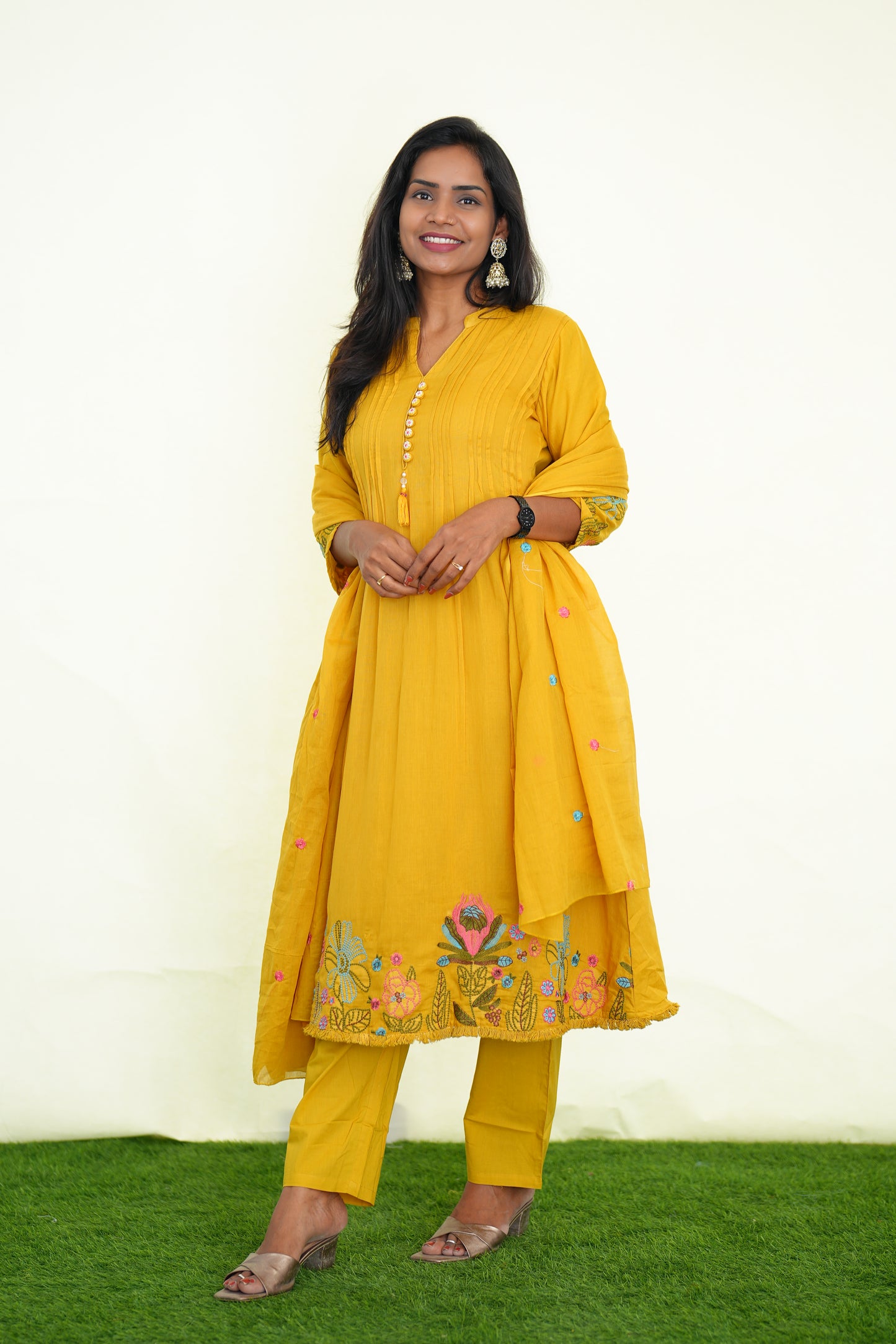 Yellow Color Party Wear 3 Piece Set With Embroidery Work and Complete Lining