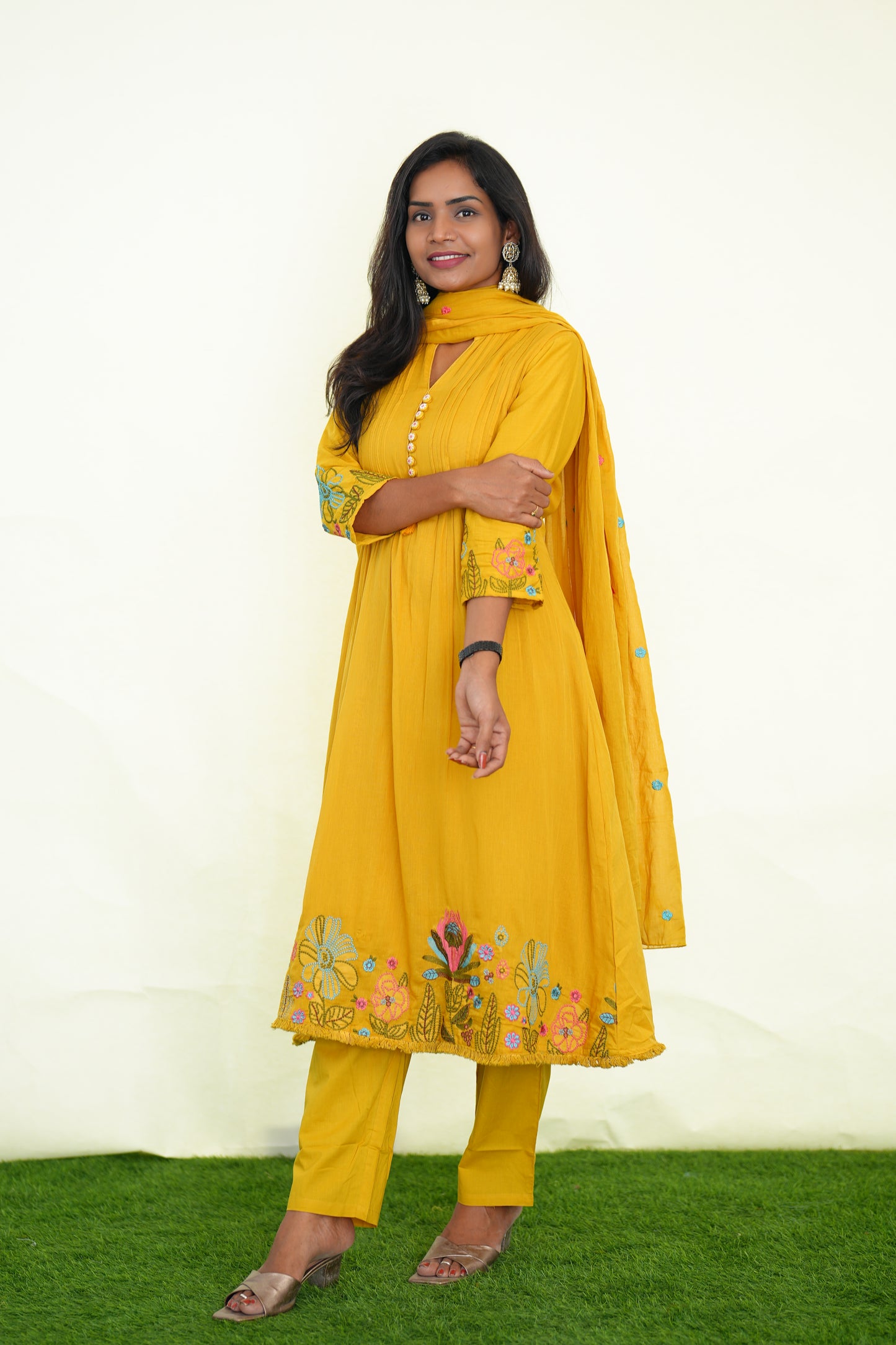Yellow Color Party Wear 3 Piece Set With Embroidery Work and Complete Lining