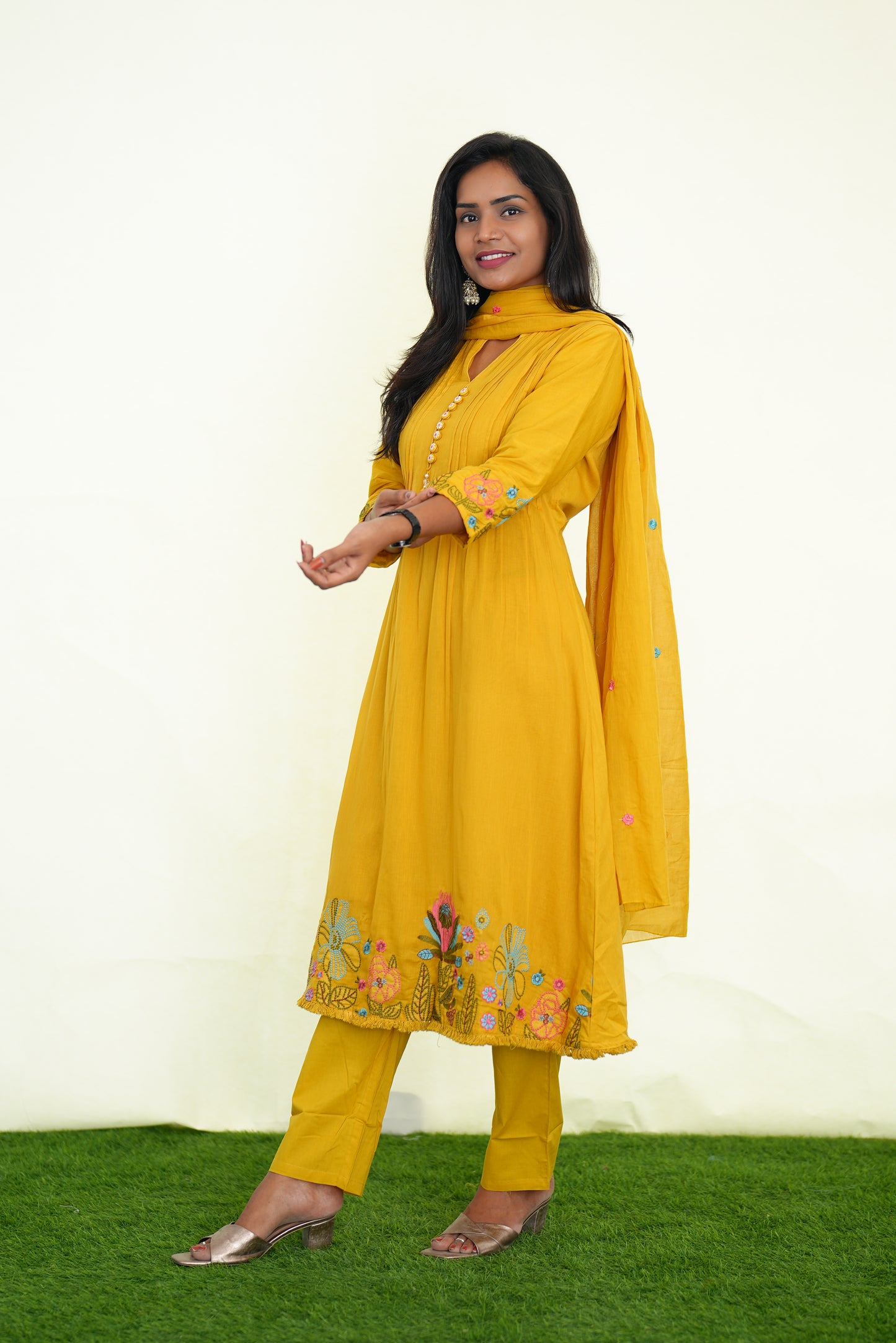 Yellow Color Party Wear 3 Piece Set With Embroidery Work and Complete Lining