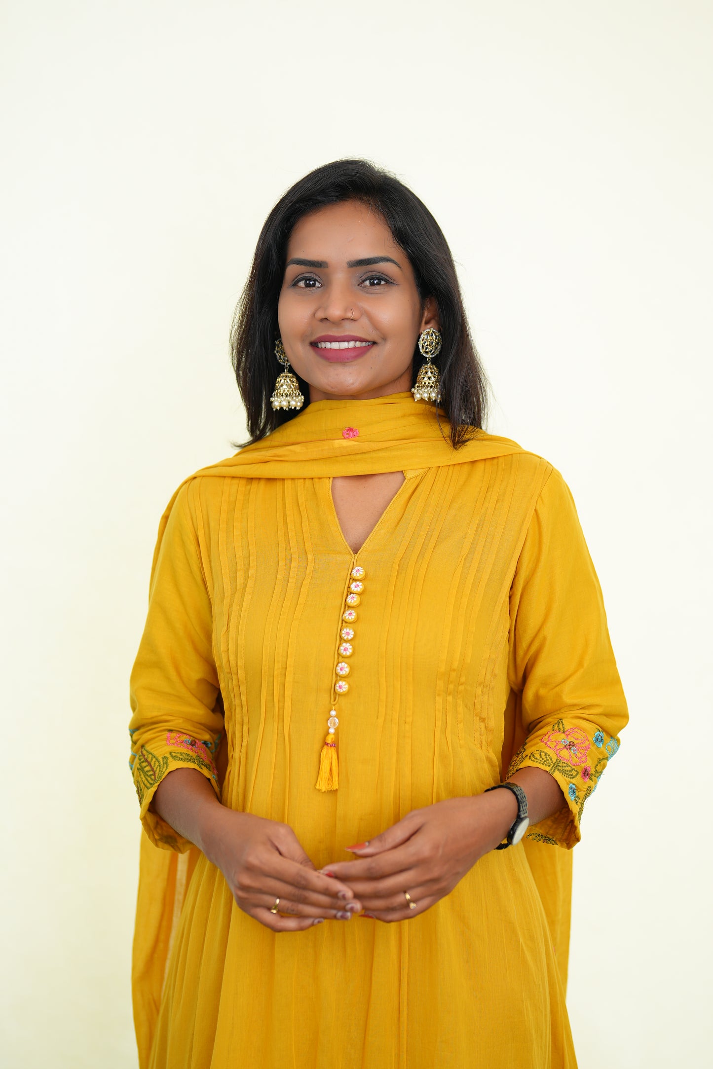 Yellow Color Party Wear 3 Piece Set With Embroidery Work and Complete Lining