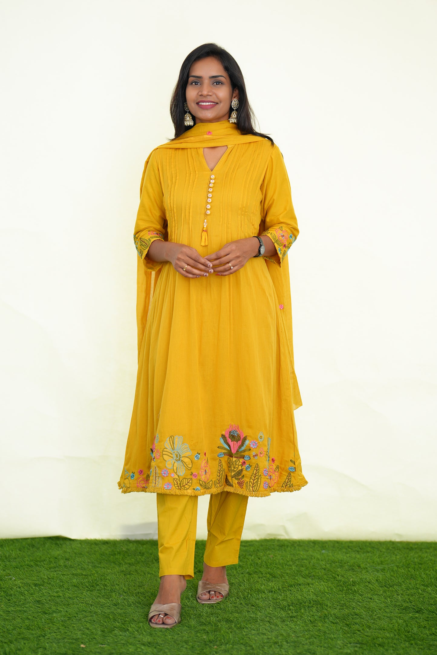 Yellow Color Party Wear 3 Piece Set With Embroidery Work and Complete Lining