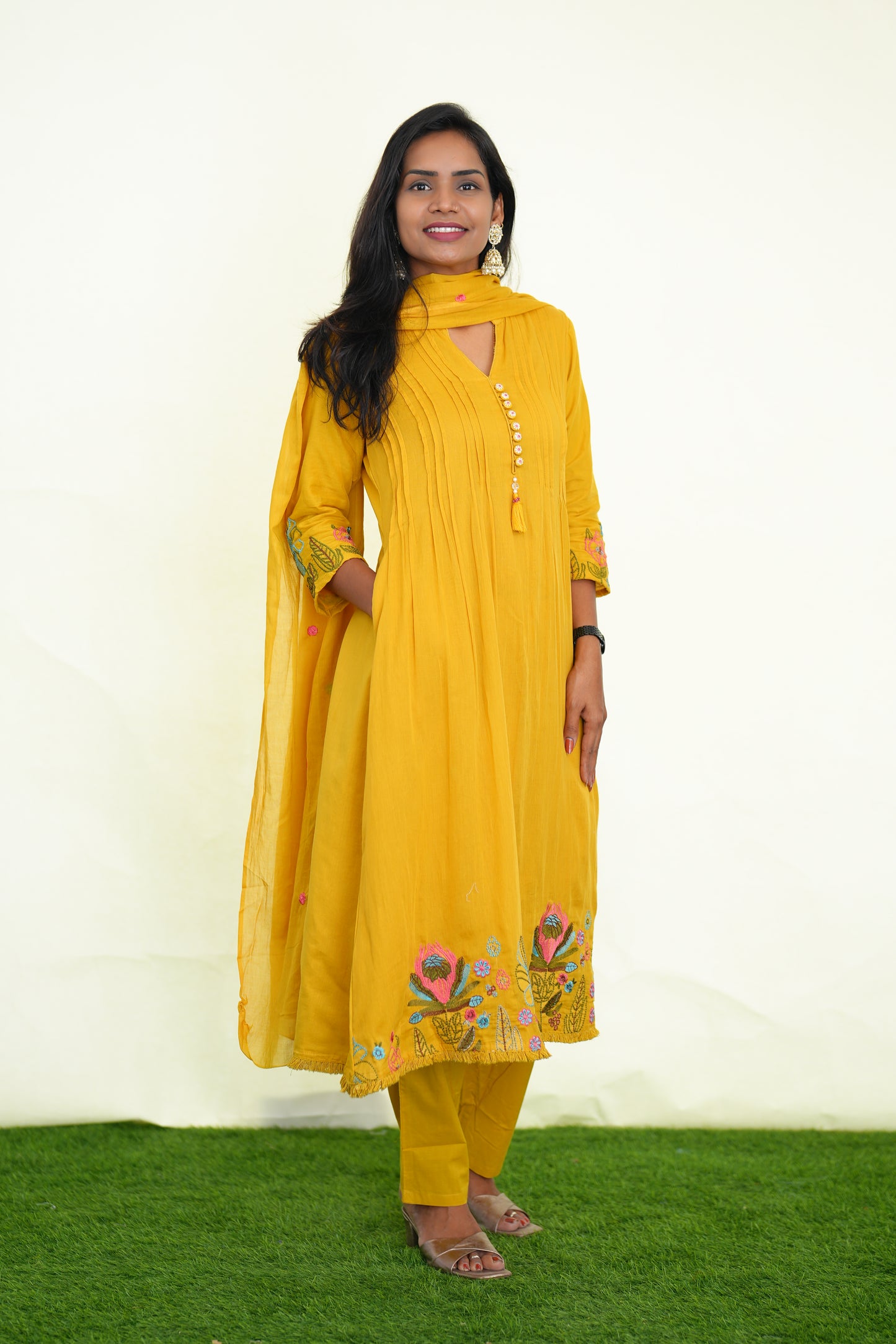 Yellow Color Party Wear 3 Piece Set With Embroidery Work and Complete Lining