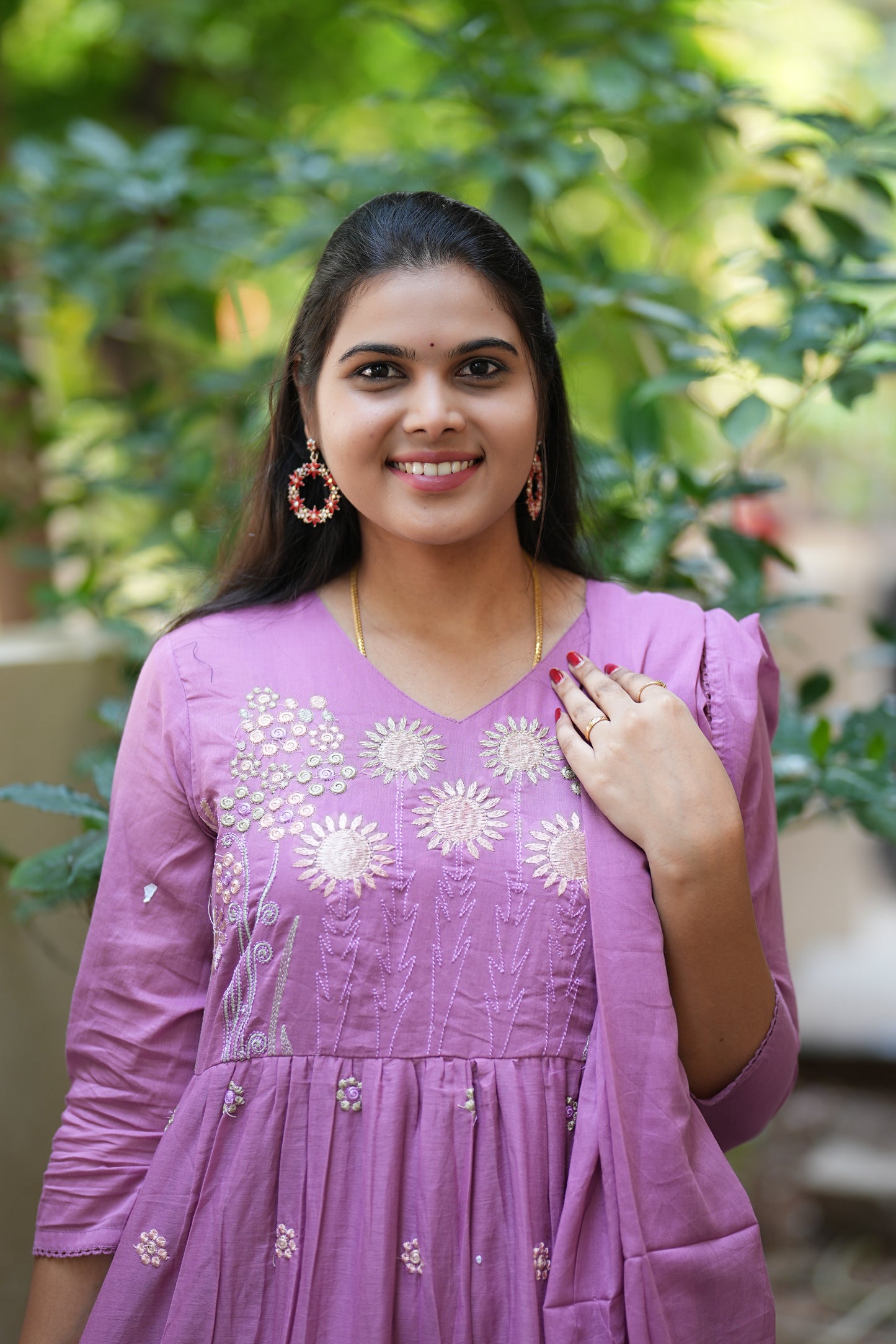 Pure Mul Mul Cotton Purple Color Anarkali 3 Piece Set