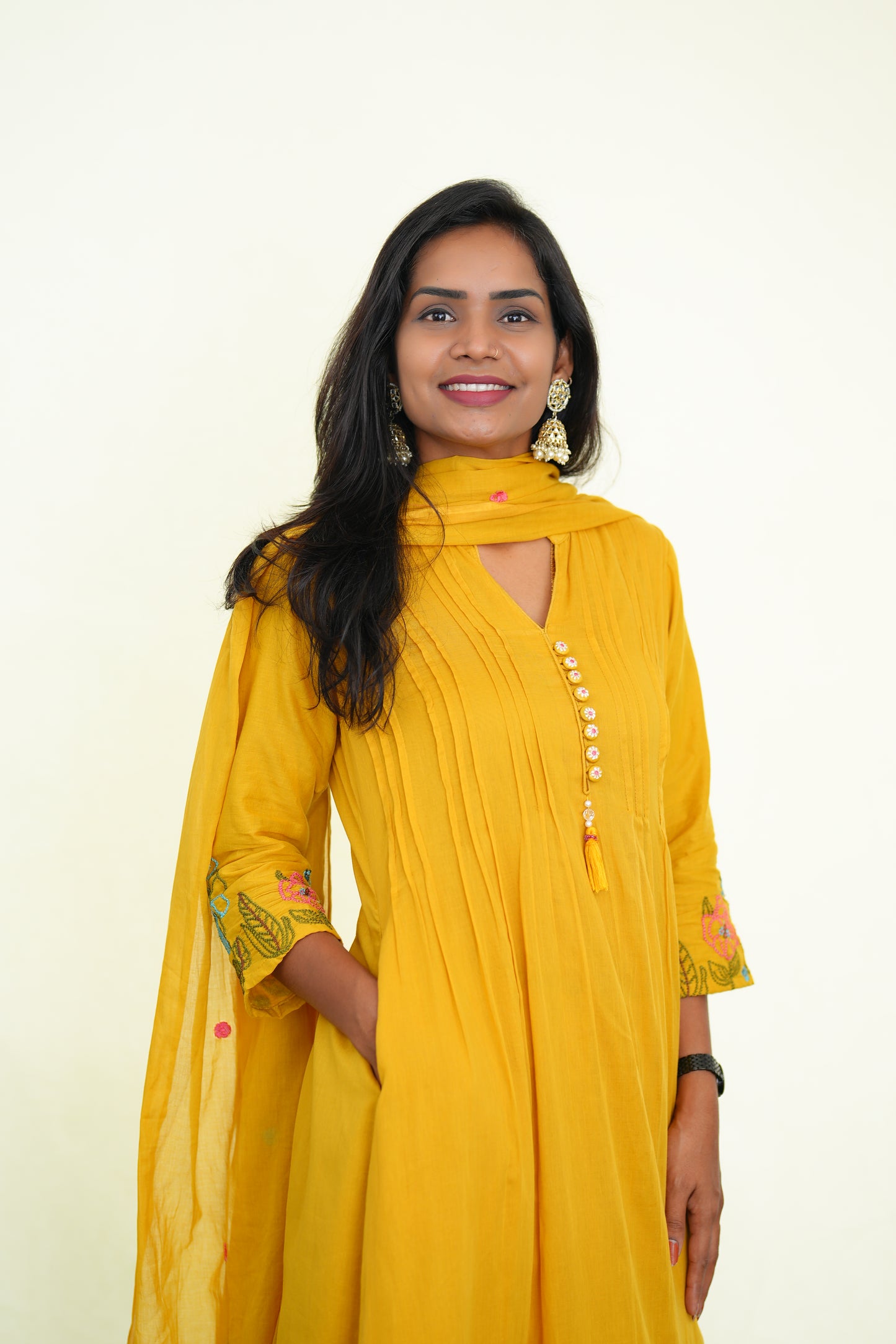 Yellow Color Party Wear 3 Piece Set With Embroidery Work and Complete Lining