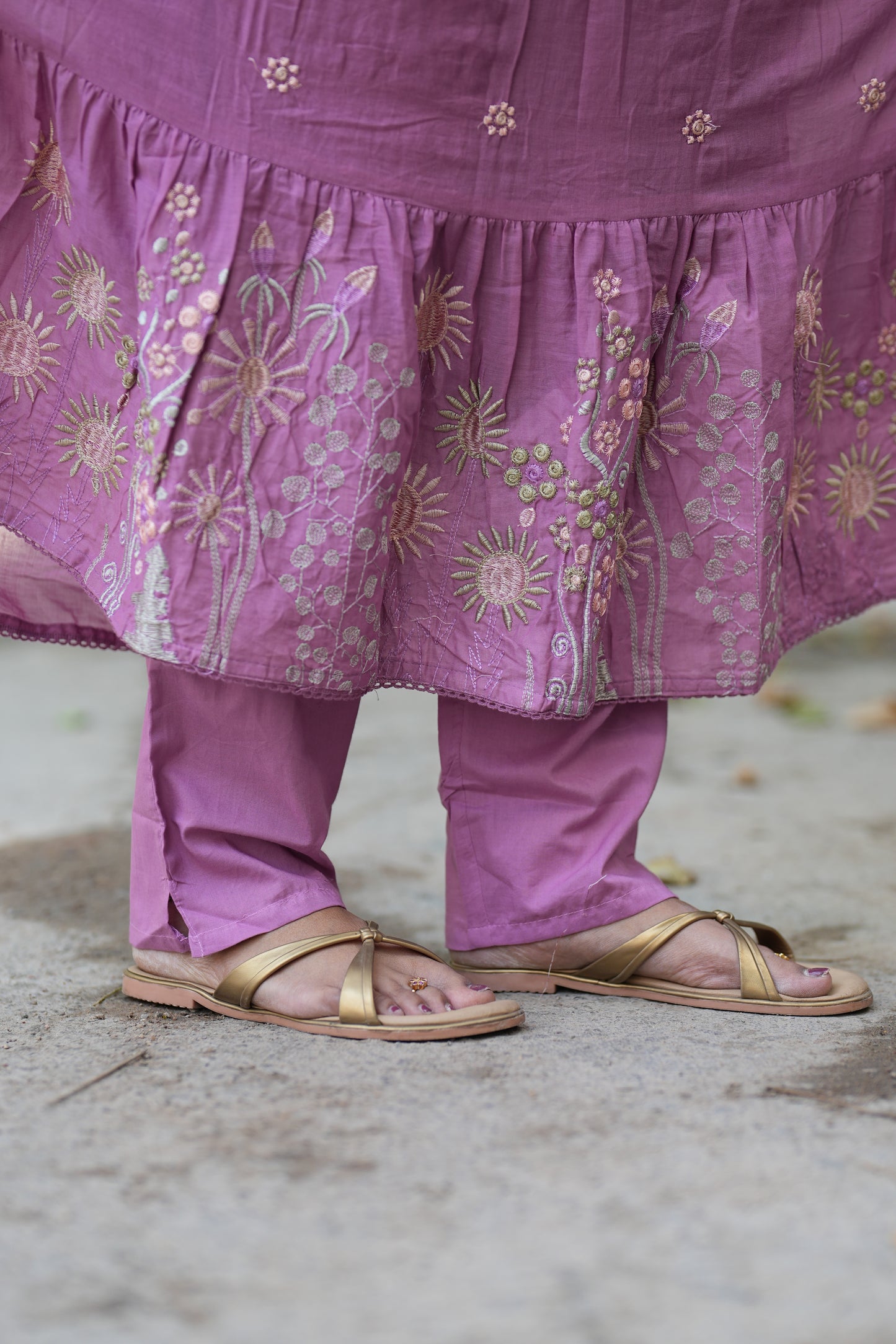Pure Mul Mul Cotton Purple Color Anarkali 3 Piece Set