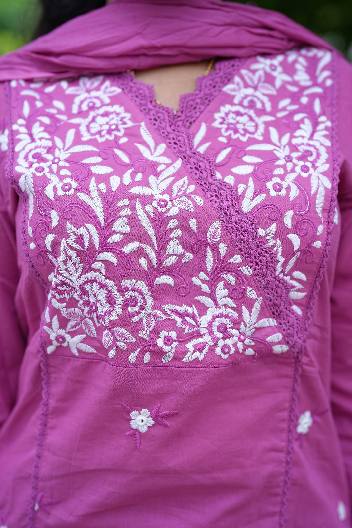 Pink Color Jaipuri Cotton 3 Piece Set With Thread Embroidery Work