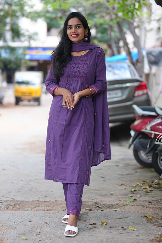 Purple Color Jaipur Cotton 3 Piece Set