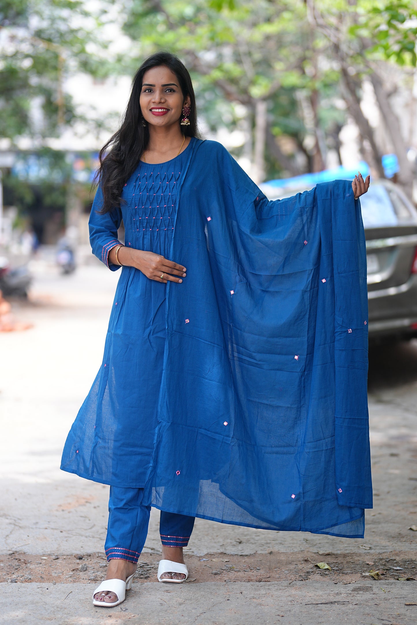 Blue Color Jaipur Cotton 3 Piece Set