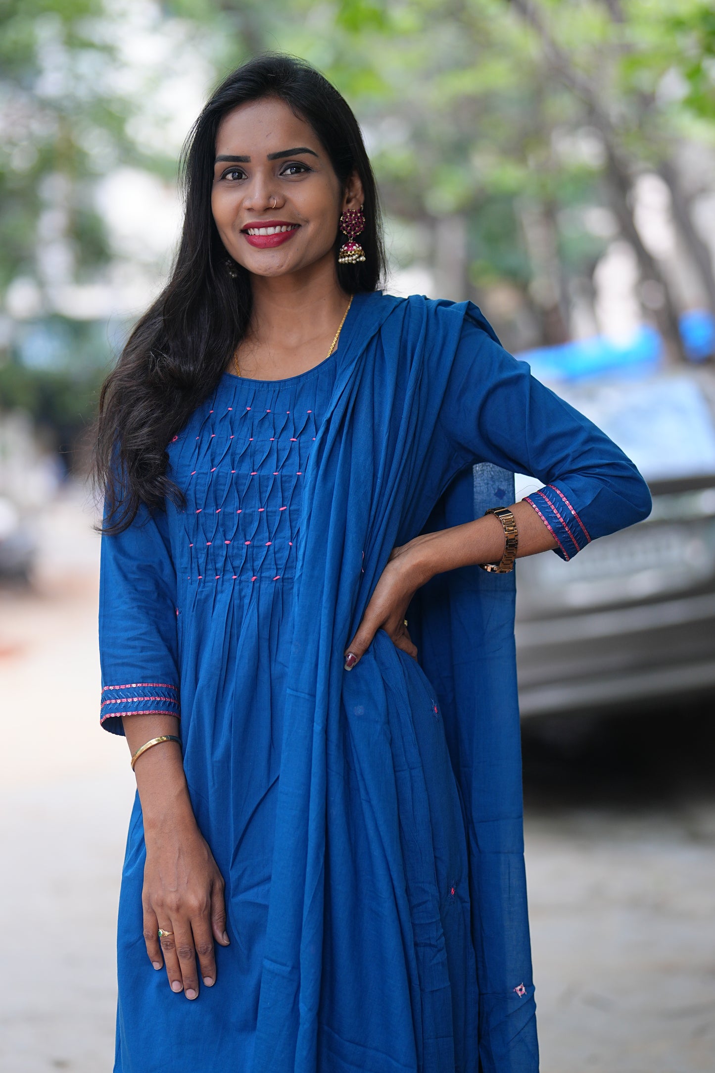 Blue Color Jaipur Cotton 3 Piece Set