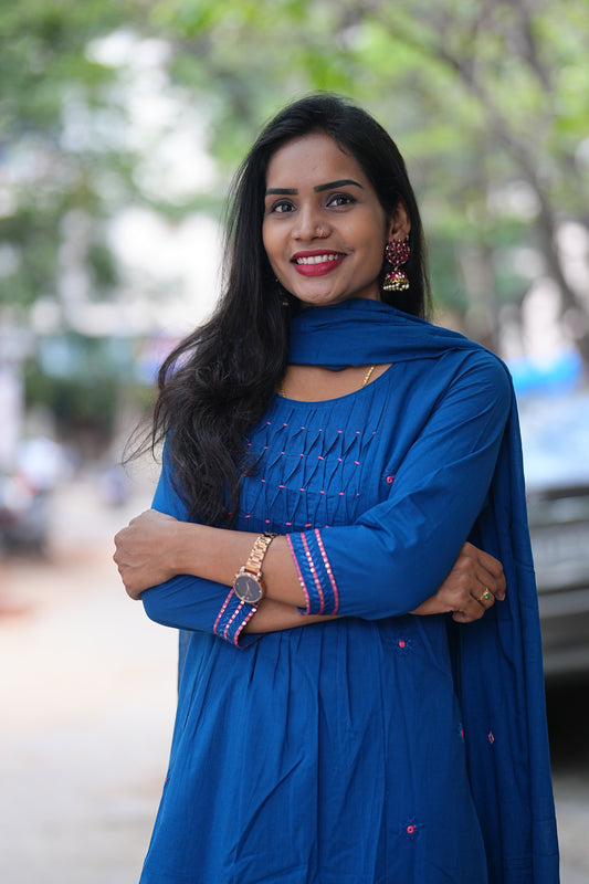 Blue Color Jaipur Cotton 3 Piece Set