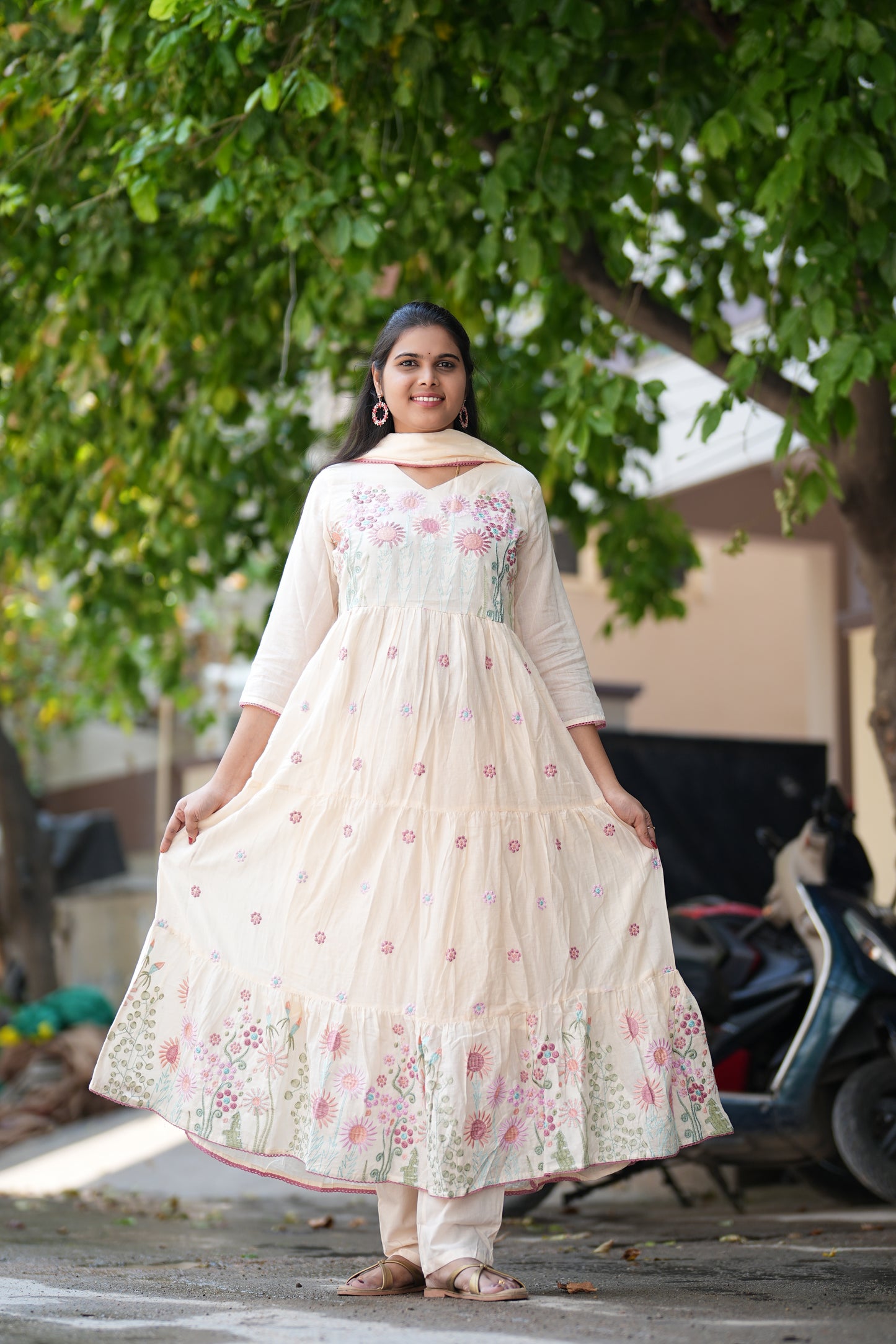 Pure Mul Mul Cotton 3 Piece Anarkali Set With Complete Lining