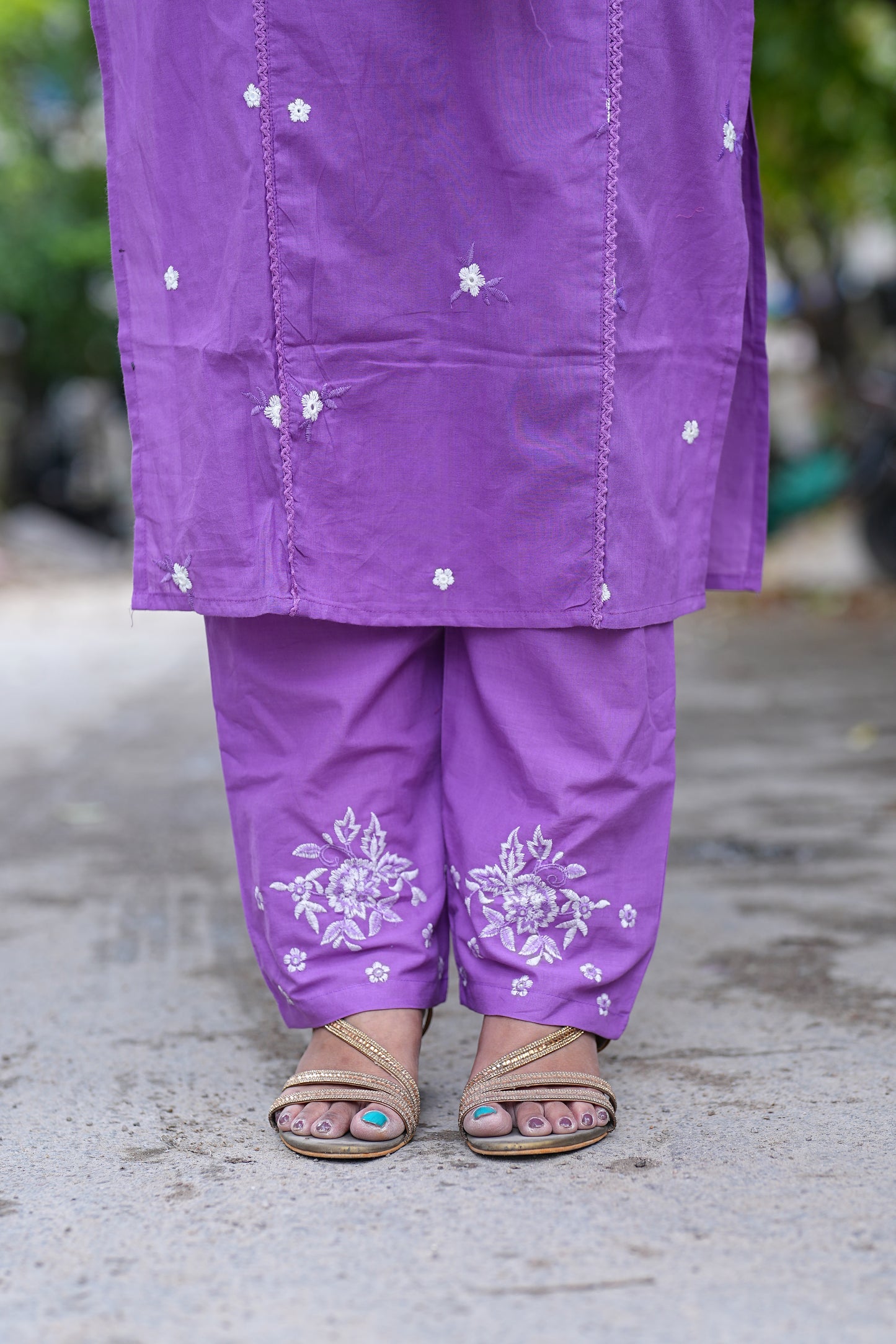 Purple Color Jaipuri Cotton 3 Piece Set With Thread Embroidery Work