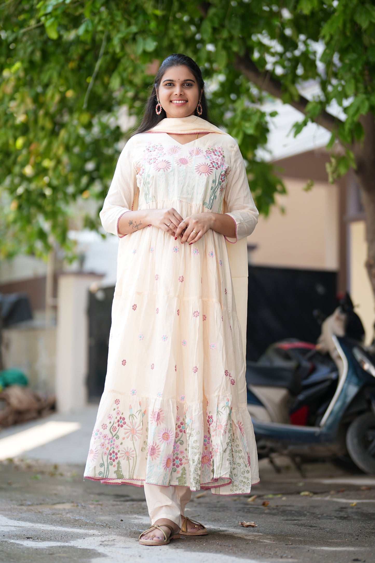 Pure Mul Mul Cotton 3 Piece Anarkali Set With Complete Lining