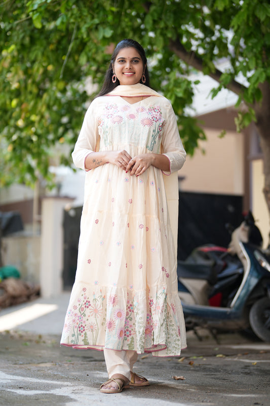 Pure Mul Mul Cotton 3 Piece Anarkali Set With Complete Lining