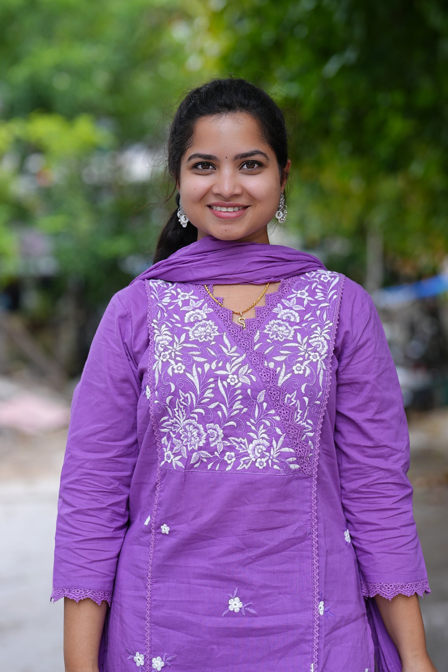Purple Color Jaipuri Cotton 3 Piece Set With Thread Embroidery Work