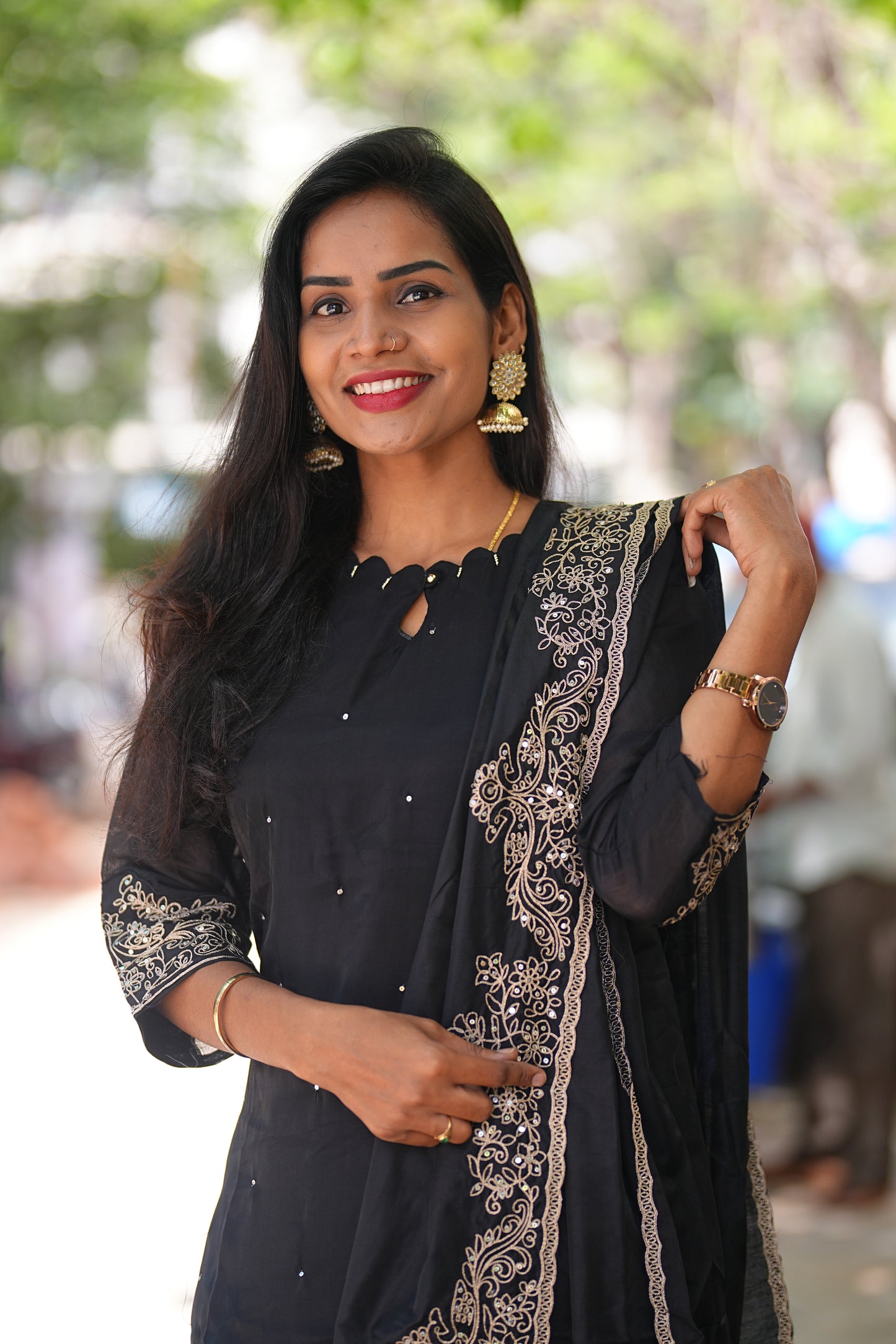 Black Color Mul Chandheri Designer Wear 3 Piece Set