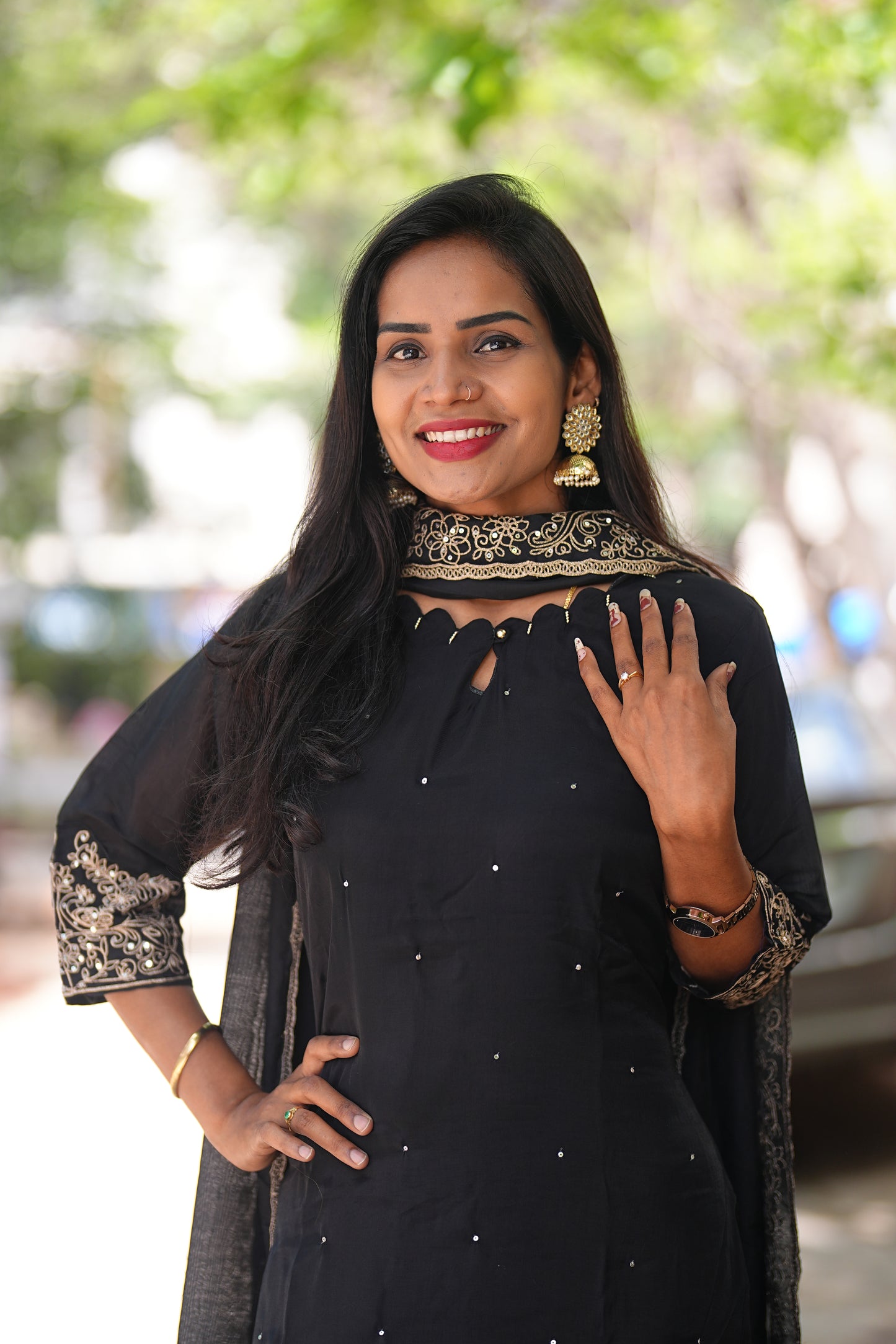 Black Color Mul Chandheri Designer Wear 3 Piece Set